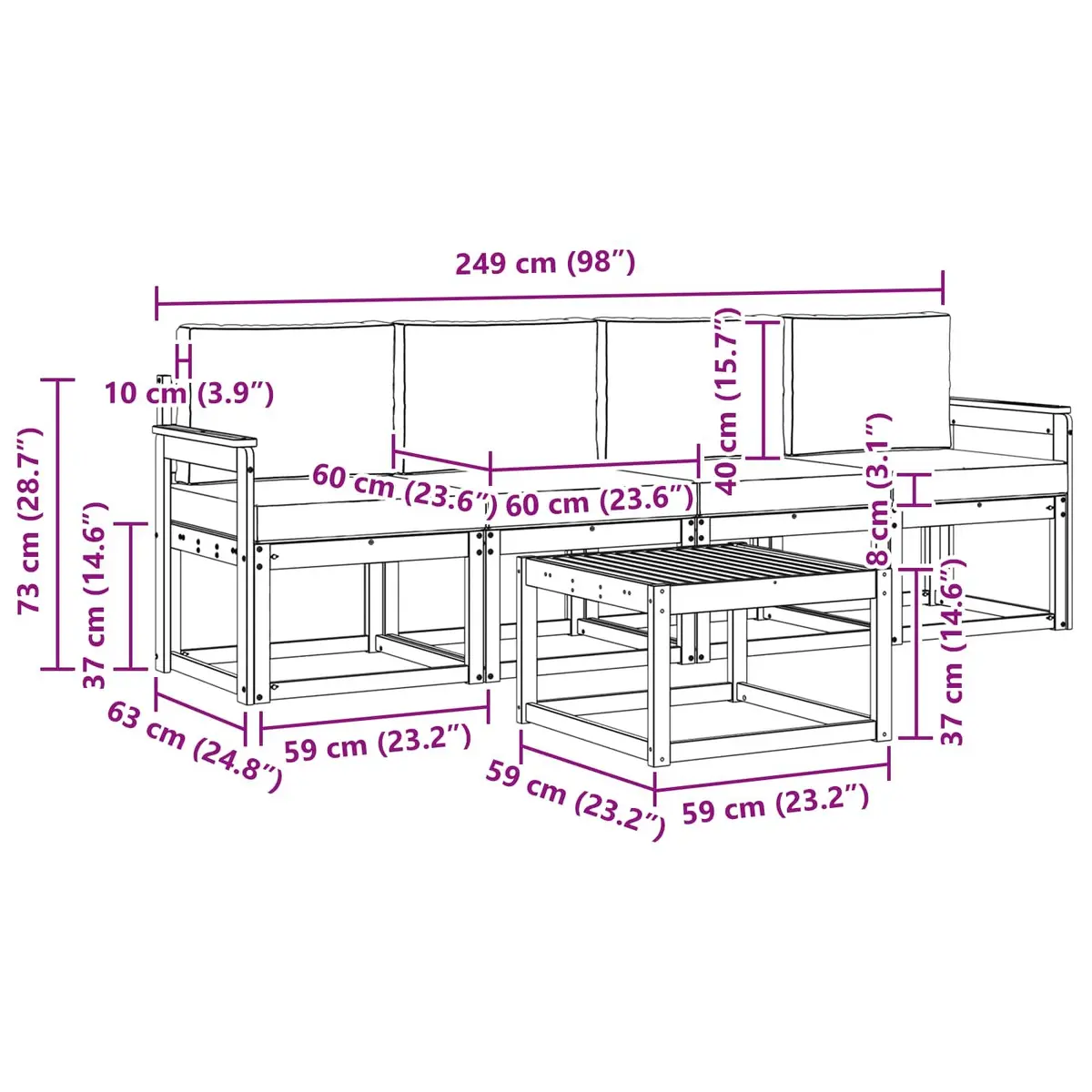 5-Piece Modular Outdoor Sofa Set