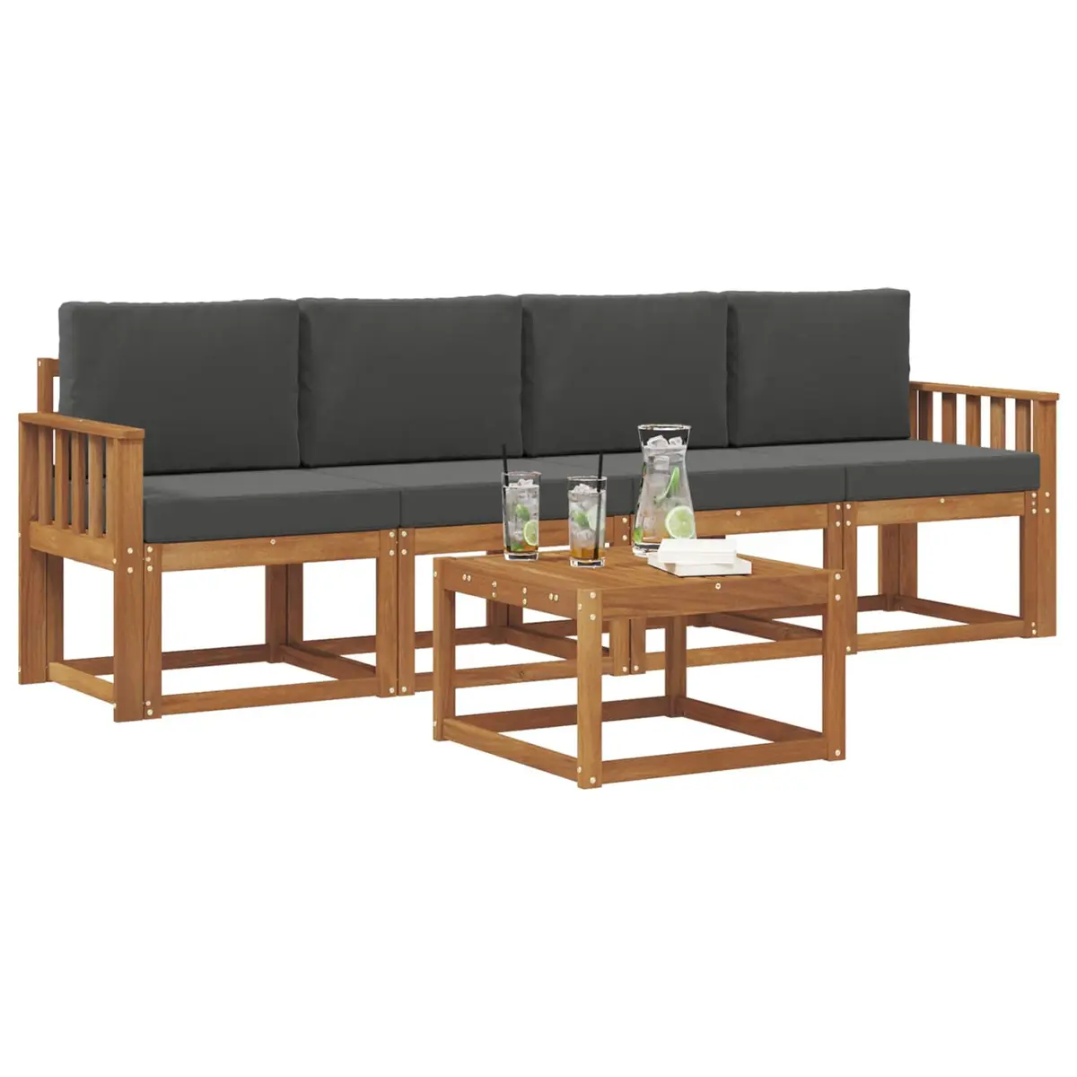 Outdoor Sofa Set Garden Furniture 5 Pieces Modular Lounger with Cushions Brown