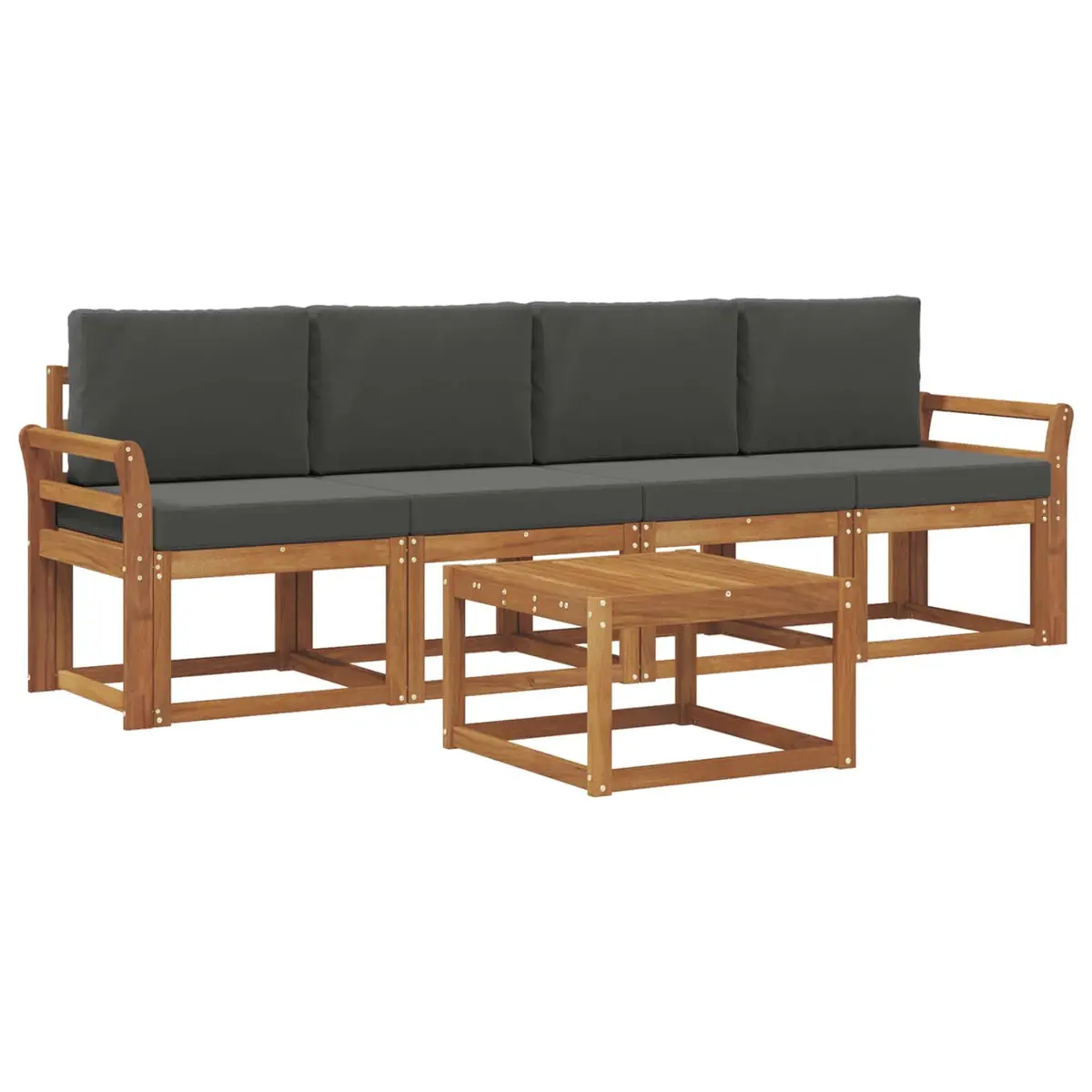Outdoor Sofa Set 5 Piece Garden Furniture with Cushions Brown Acacia Wood