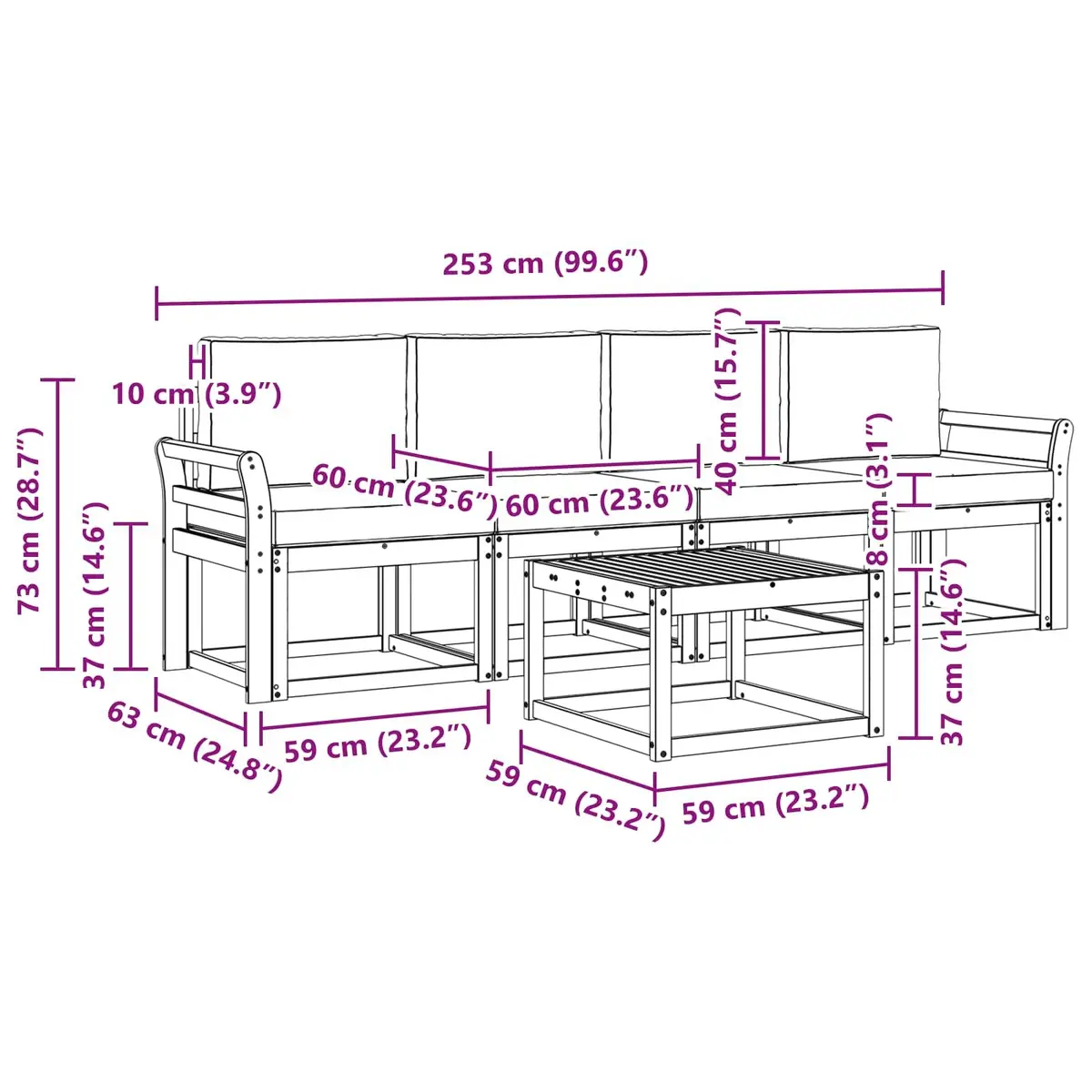 Outdoor Sofa Set 5 Piece Garden Furniture with Cushions Brown Acacia Wood