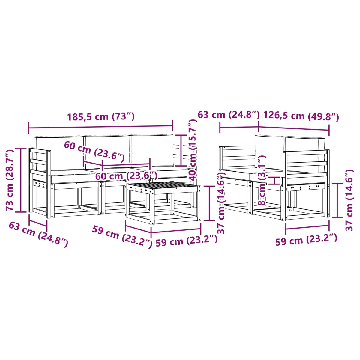 Outdoor Sofa Set Garden Patio 6 Piece Modular Brown