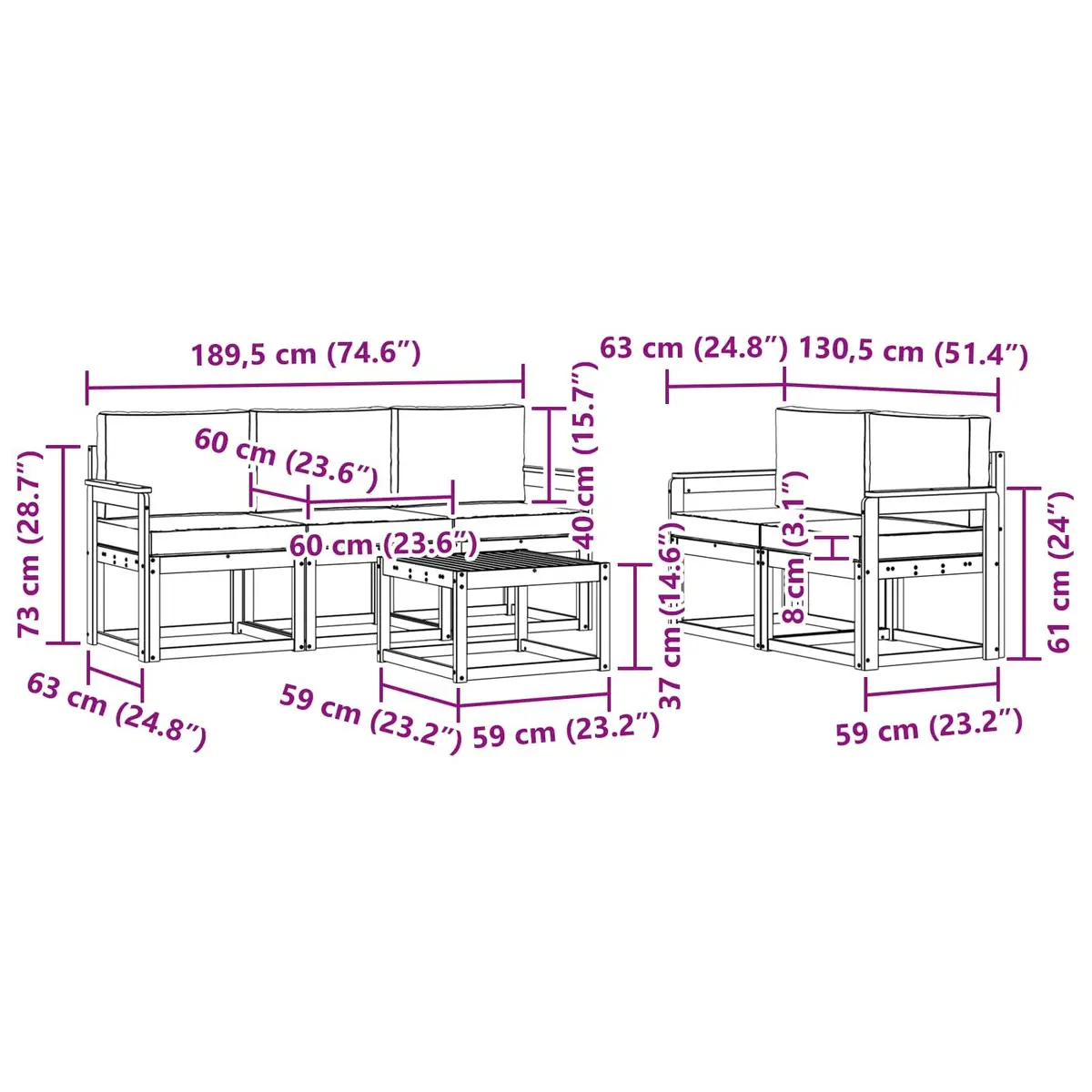 Outdoor Sofa Set Garden Furniture 6 Piece Modular Lounge Brown