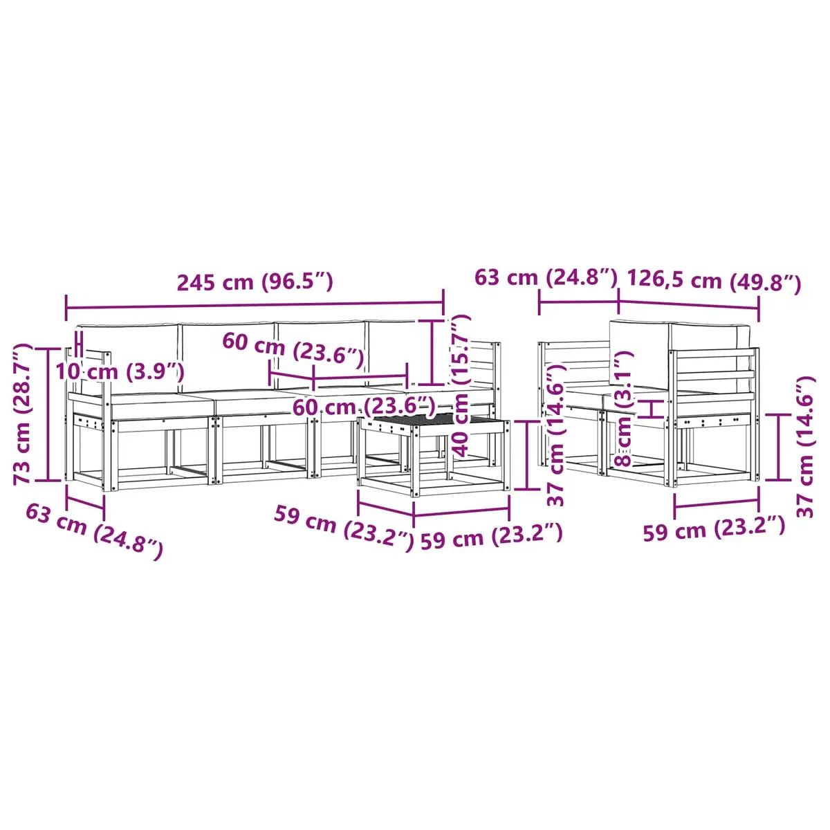 Outdoor Sectional Sofa Set for Garden 7 Piece