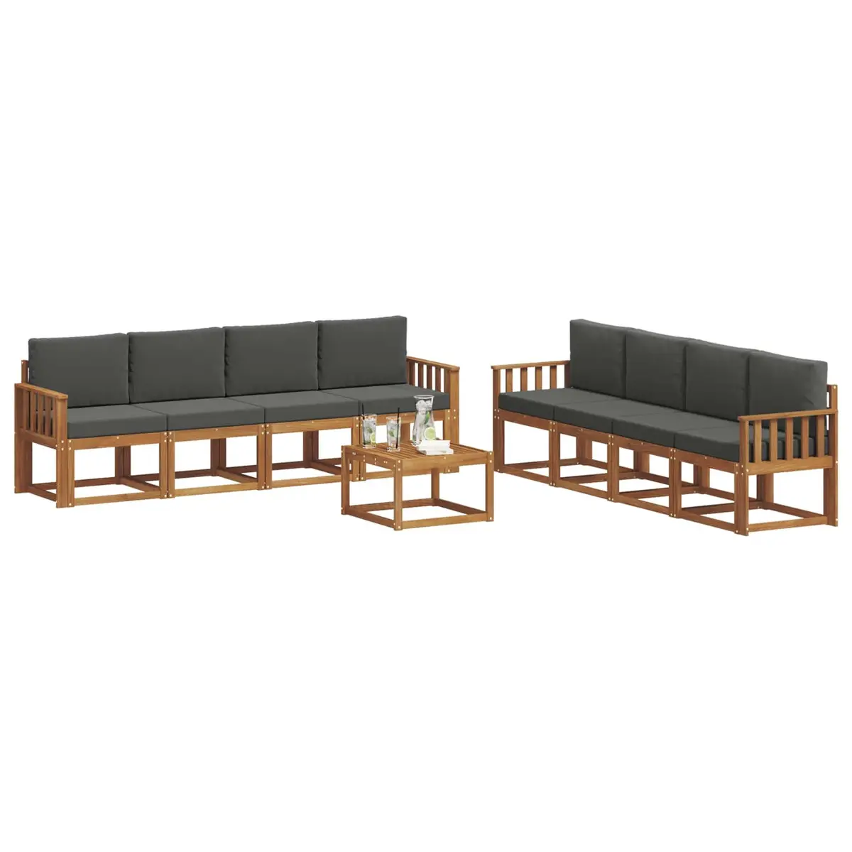 Outdoor Sectional Sofa Set 9 Piece Garden Furniture Brown