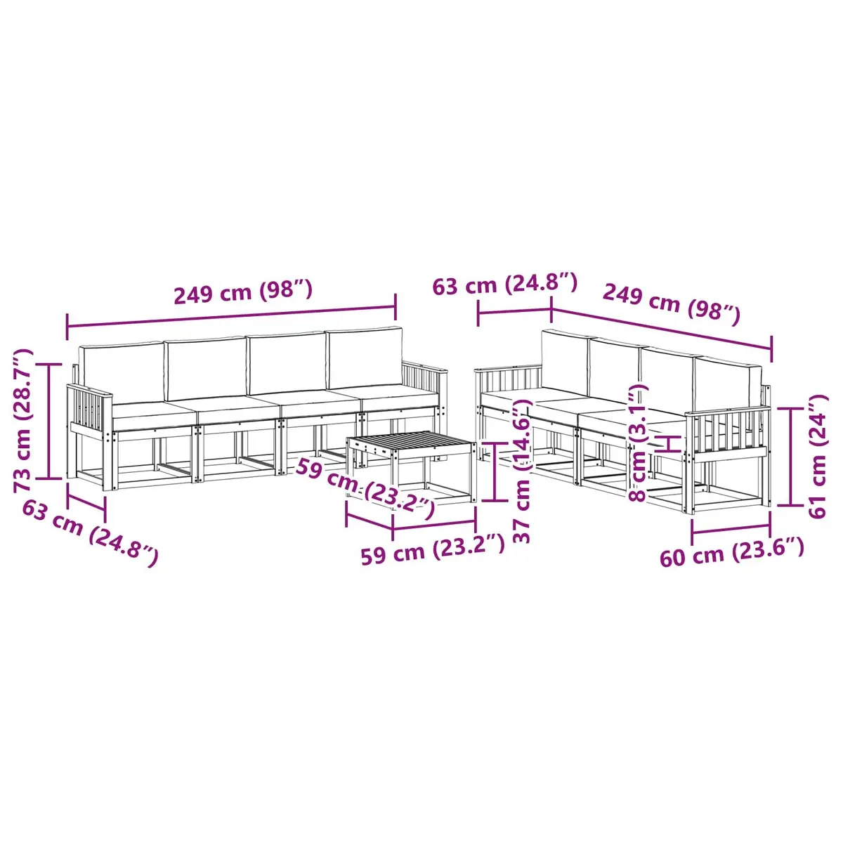 Outdoor Sectional Sofa Set 9 Piece Garden Furniture Brown