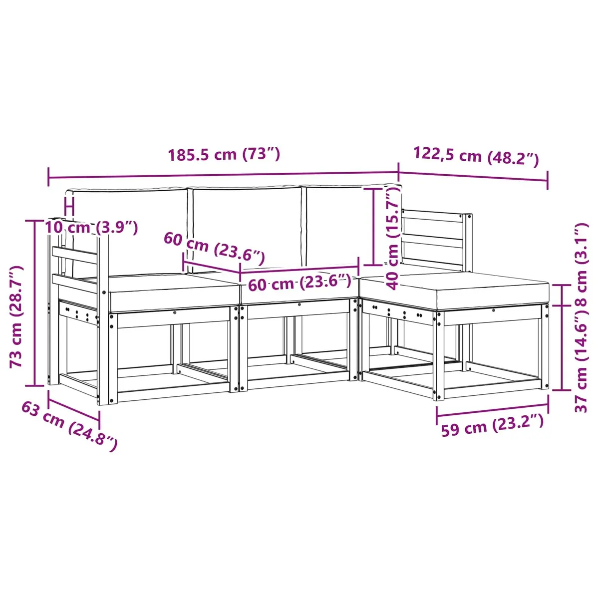 Outdoor Sofa Set 4 Piece Garden Patio Acacia Wood Lounge