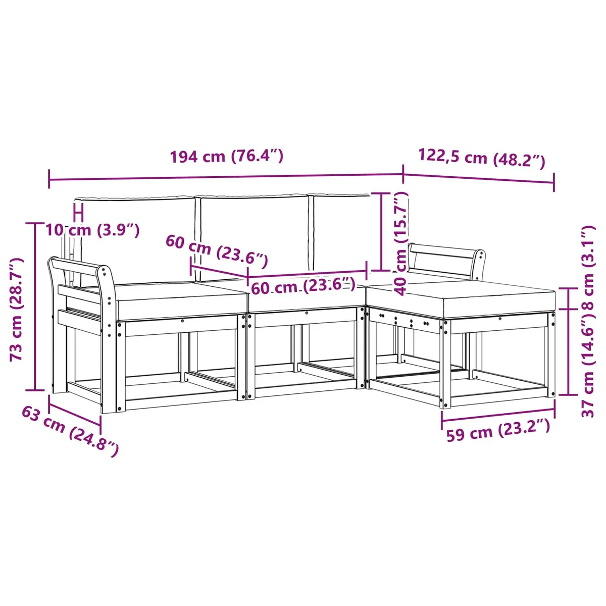 4-Piece Acacia Wood Sofa Set