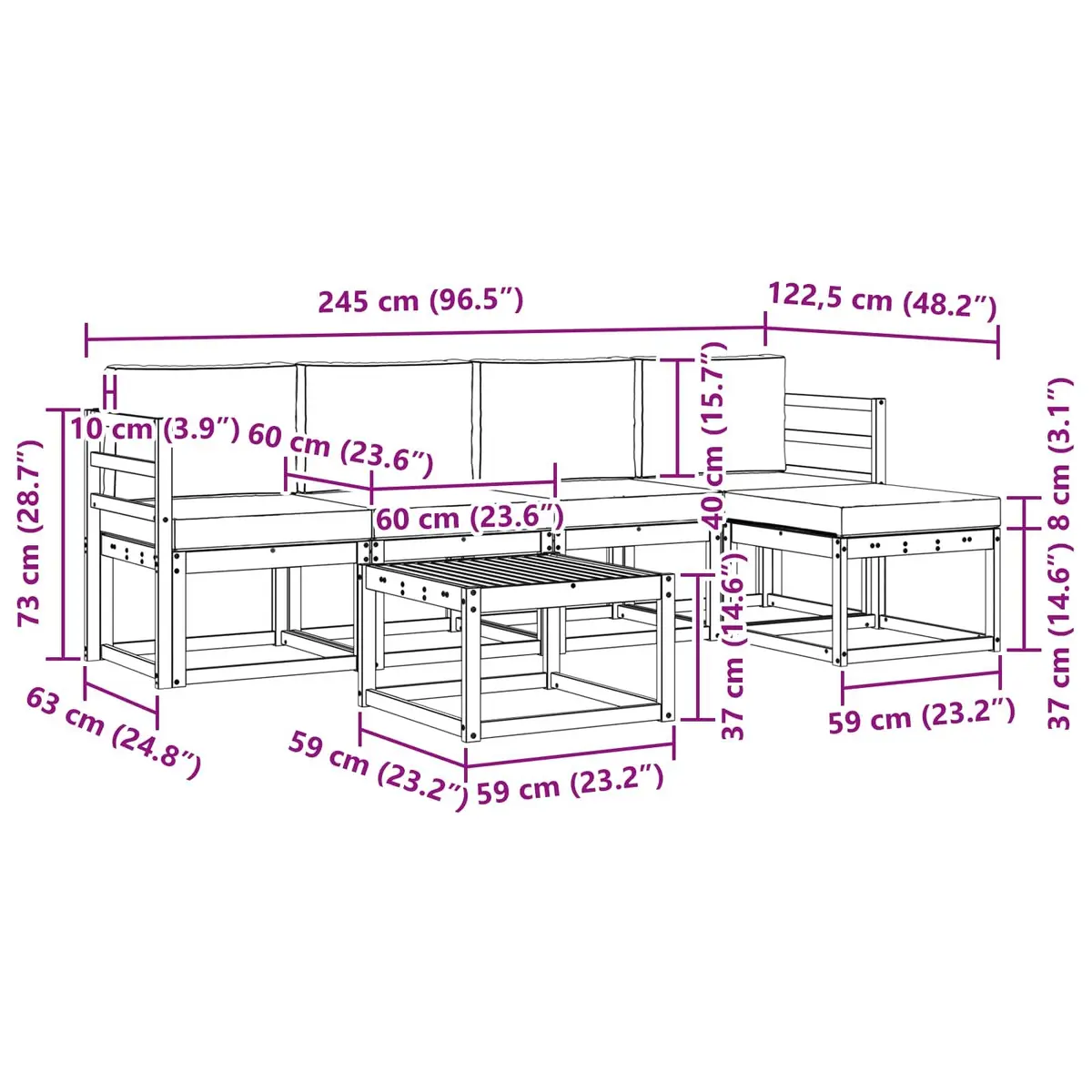 Outdoor Sectional Sofa Set Garden Patio Furniture 6 Piece