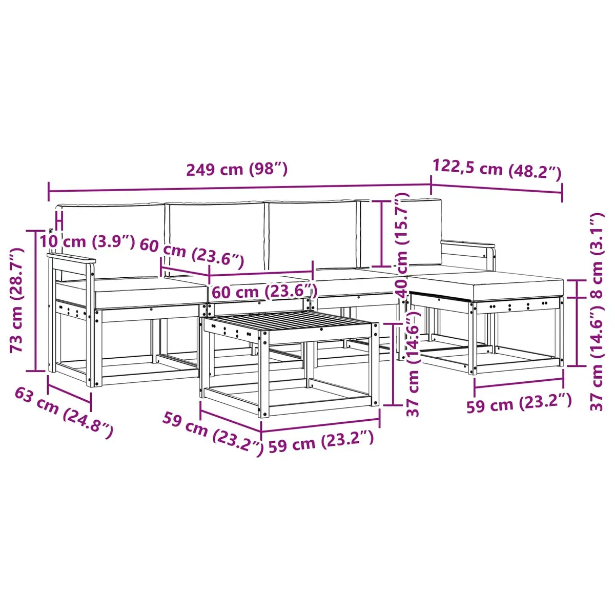Outdoor Sectional Sofa Set Garden Patio 6 Pieces