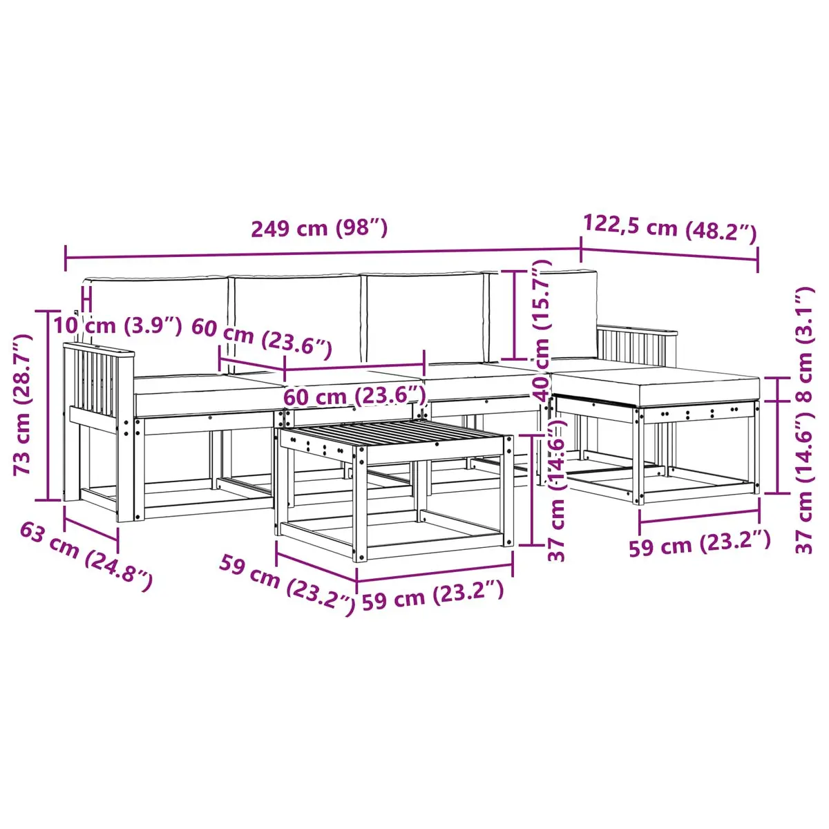 Outdoor Sectional Sofa Set for Patio Garden 6 Piece