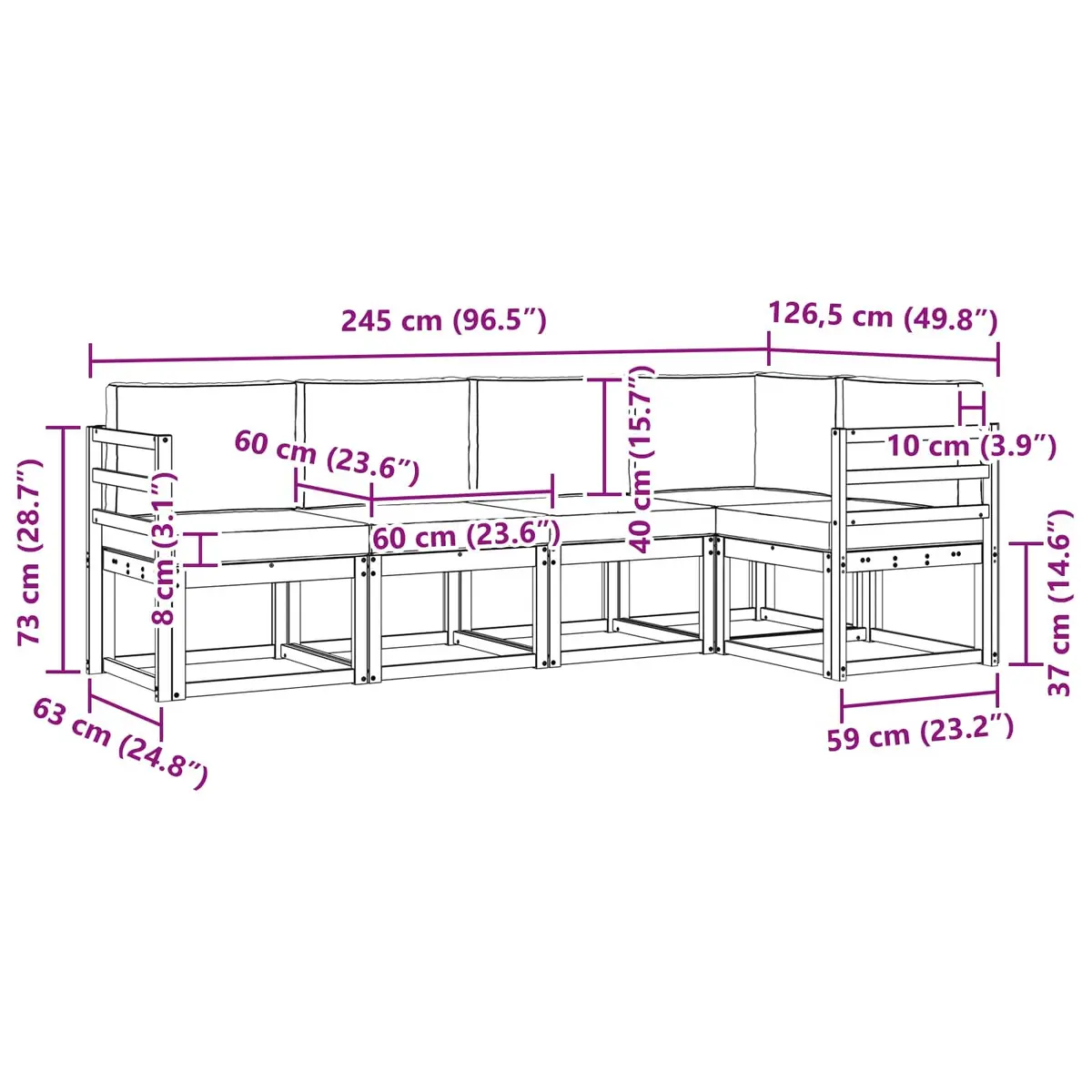 Outdoor Sofa Set Garden 5 Piece Acacia Wood Natural Anthracite