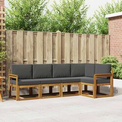 Outdoor Sofa Set - 5 Pieces, Brown Acacia Wood with Cushions