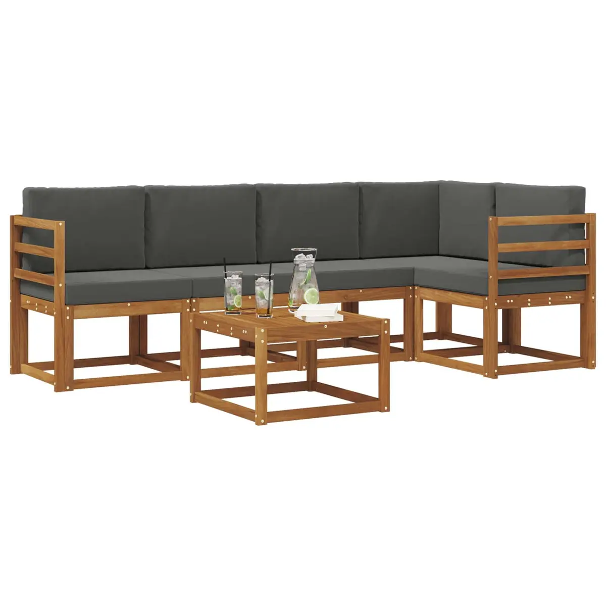 Outdoor Sofa Set 6 Pieces Garden Furniture Modular Acacia Wood with Cushions