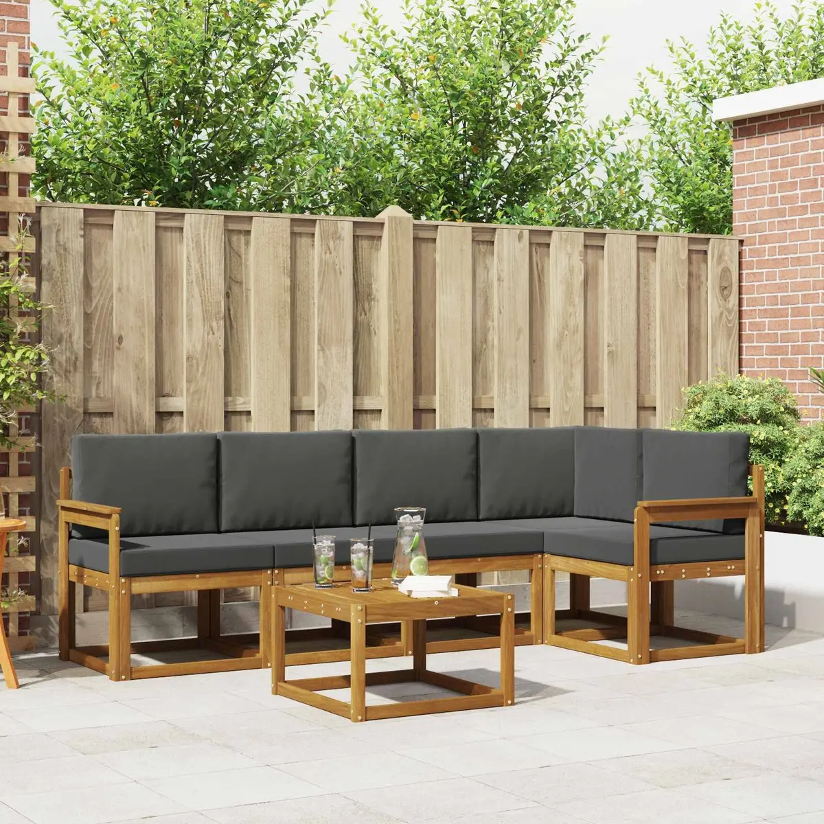 6 Piece Acacia Outdoor Sofa Set with Cushions