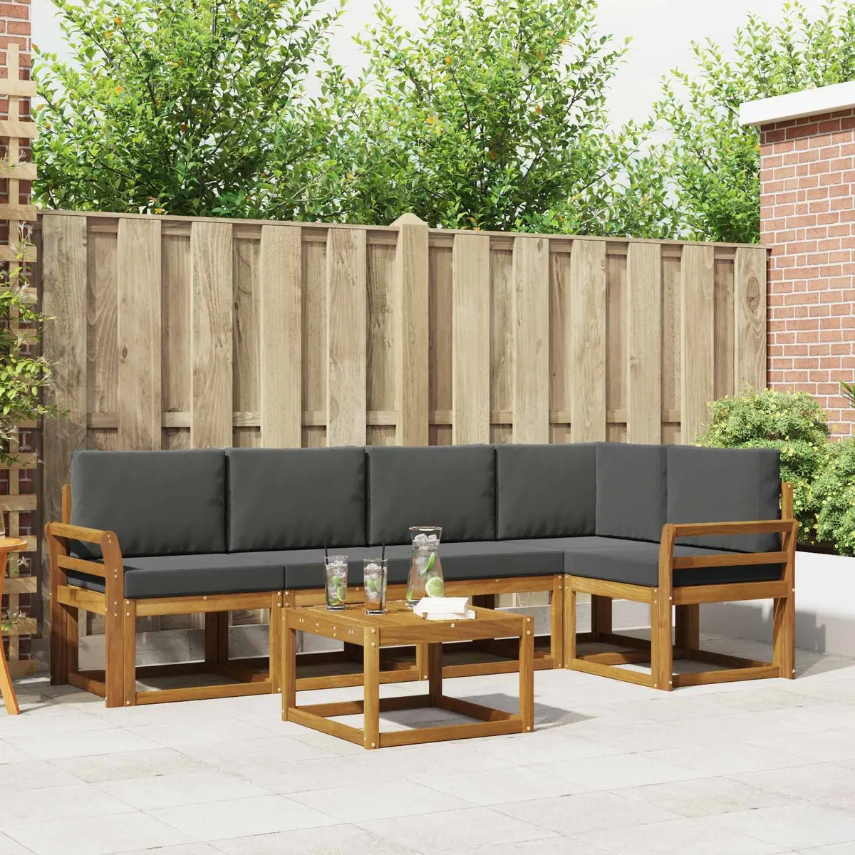 Outdoor Sofa Set Garden 6 Piece Modular Lounge with Cushions Brown