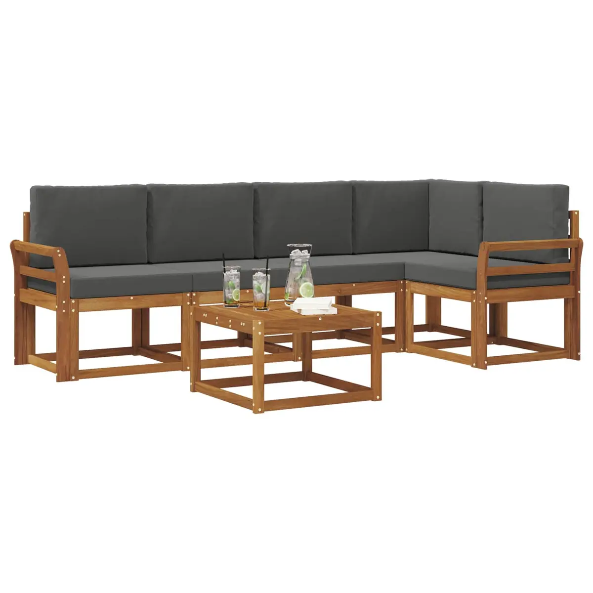 Outdoor Sofa Set Garden 6 Piece Modular Lounge with Cushions Brown