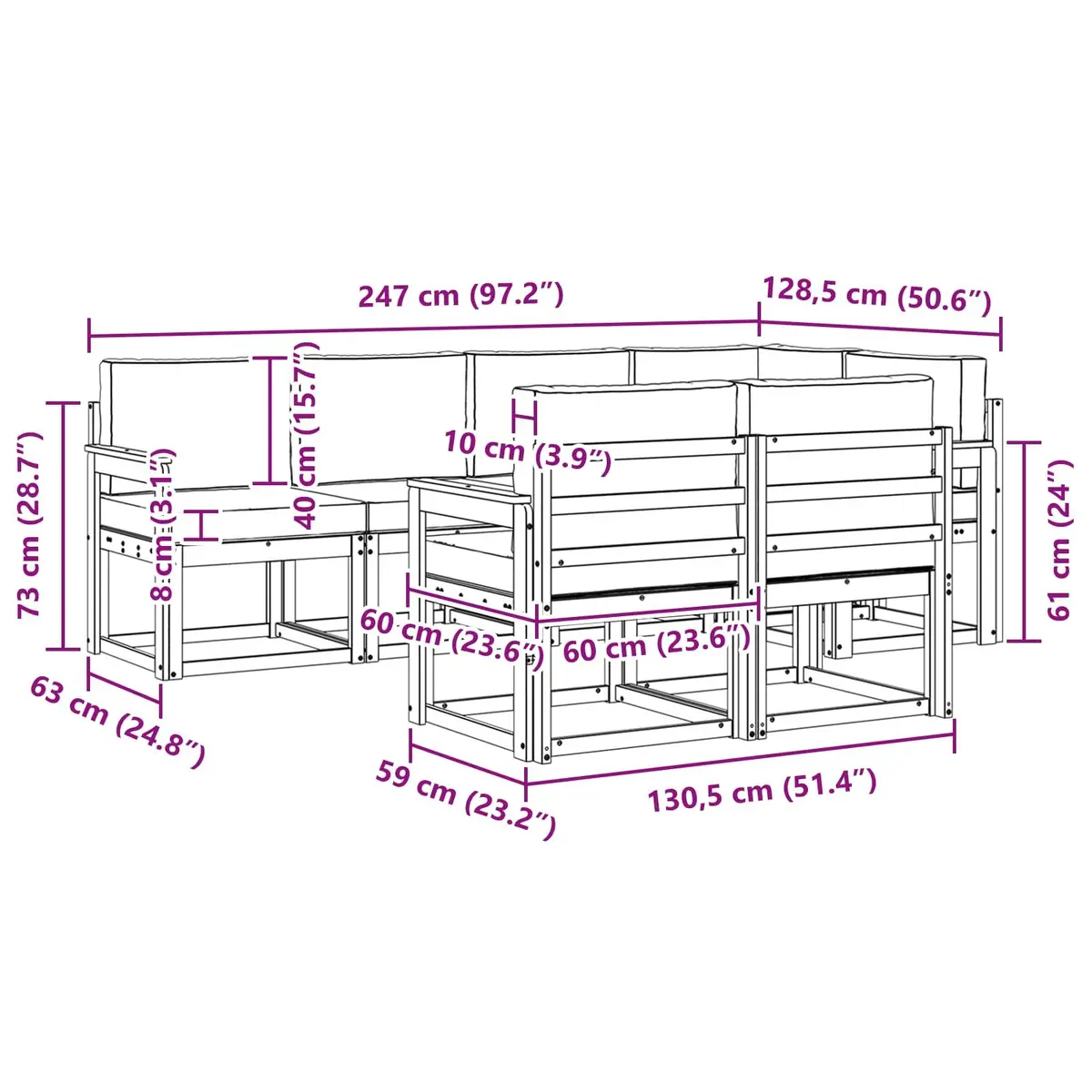 7-Piece Brown Outdoor Sectional Sofa Set