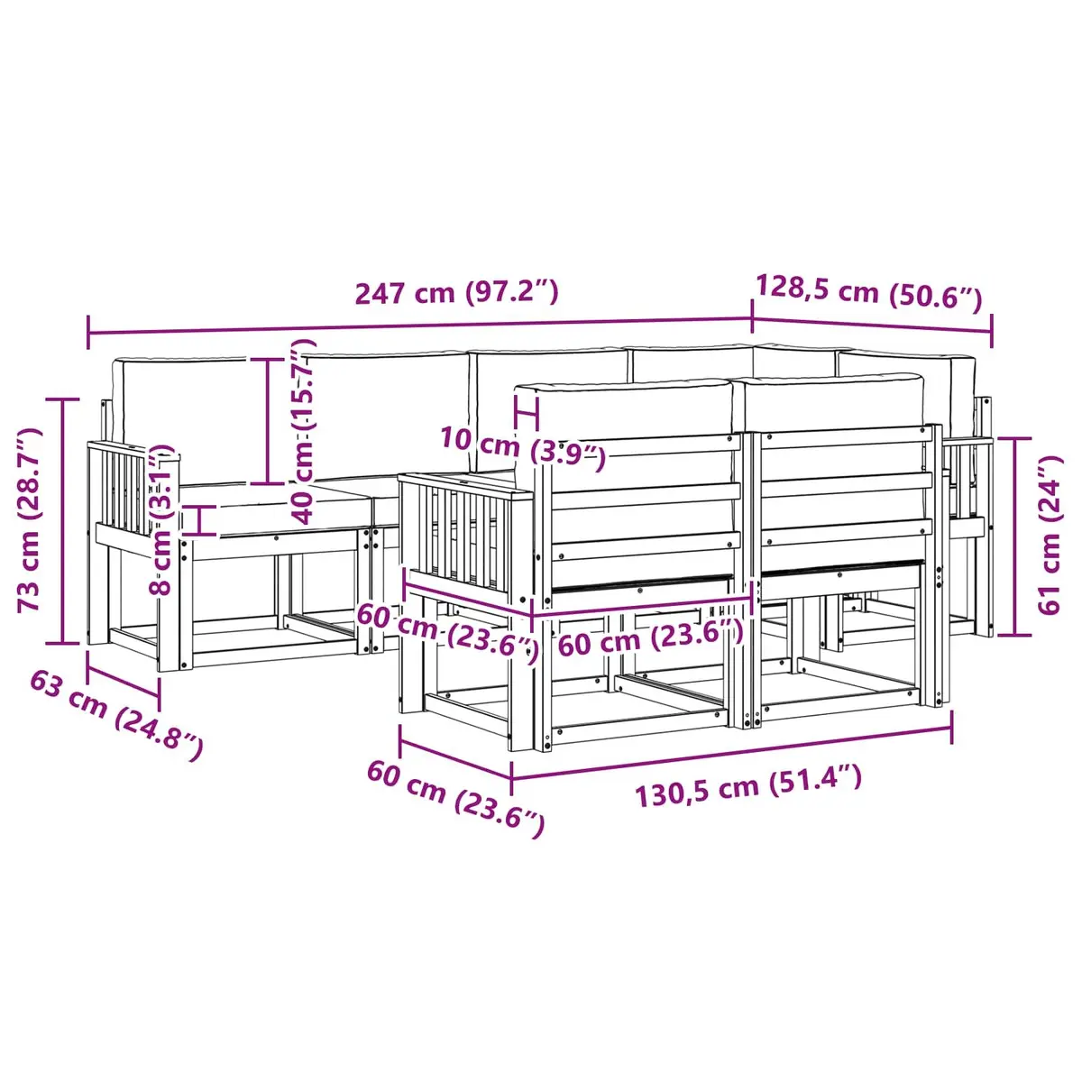 Outdoor Sectional Sofa Set 7 Piece Garden Patio Furniture with Cushions