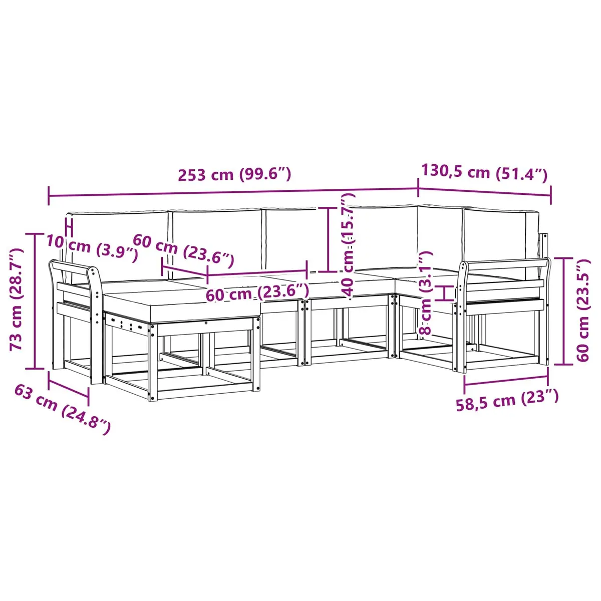 Outdoor Sofa Set Modular Lounge for Garden 6 Piece Natural