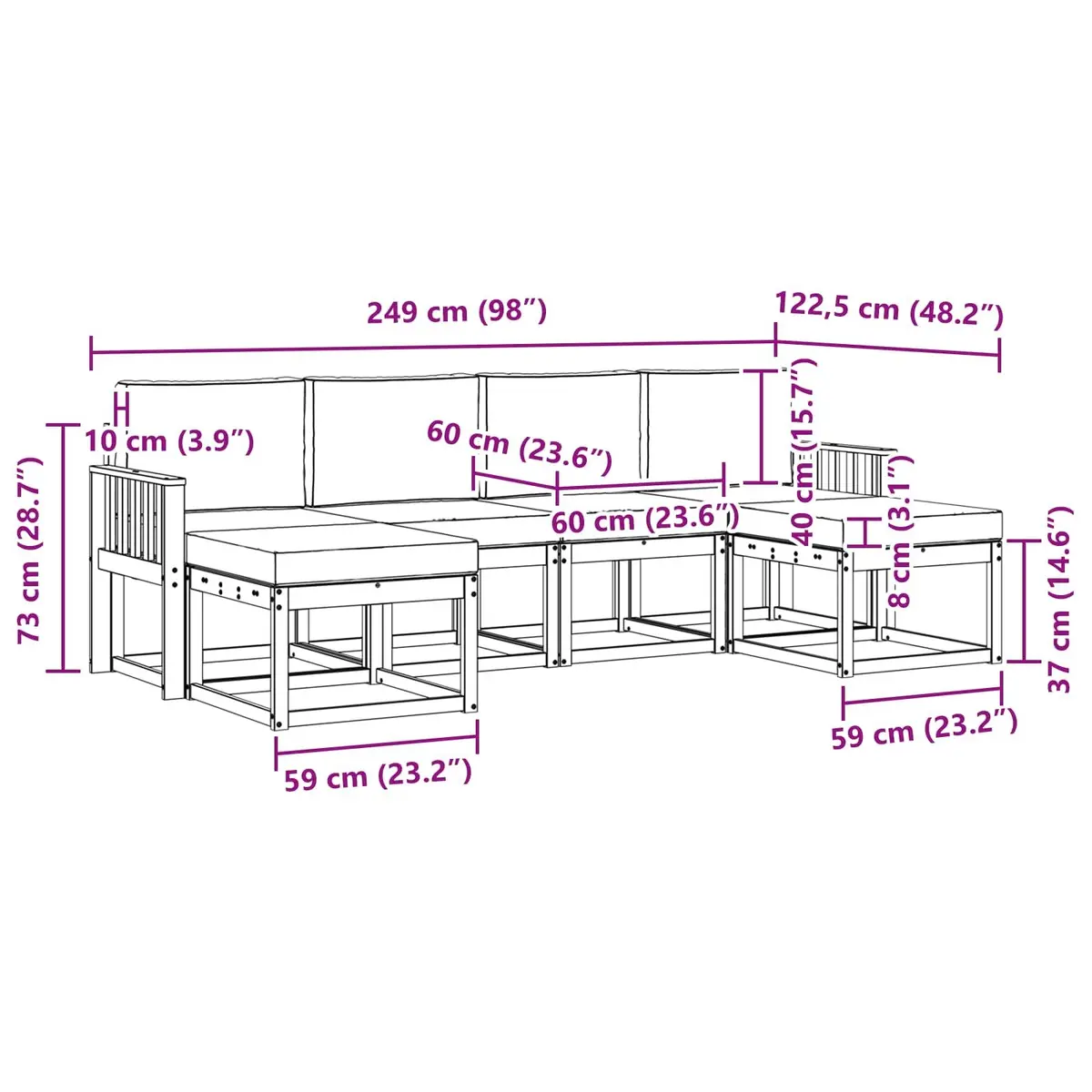 Outdoor Sofa Set 6 Piece Garden Patio Furniture Modern Design with Cushions