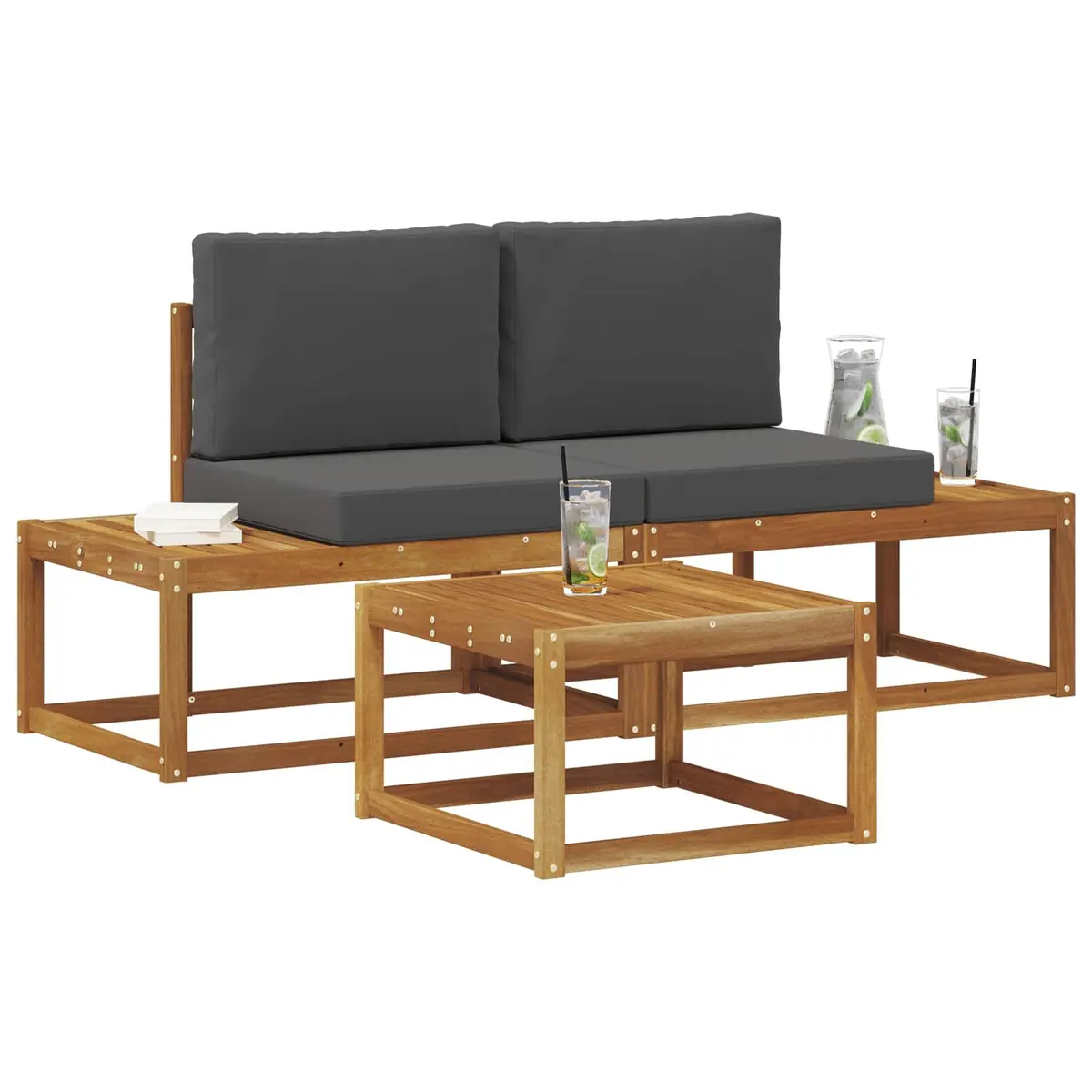 Outdoor Sofa Set Garden 3 Piece Brown Acacia Wood