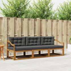 Outdoor Sofa Set 3 pcs Modular Garden Patio Sectional Furniture Brown Wood
