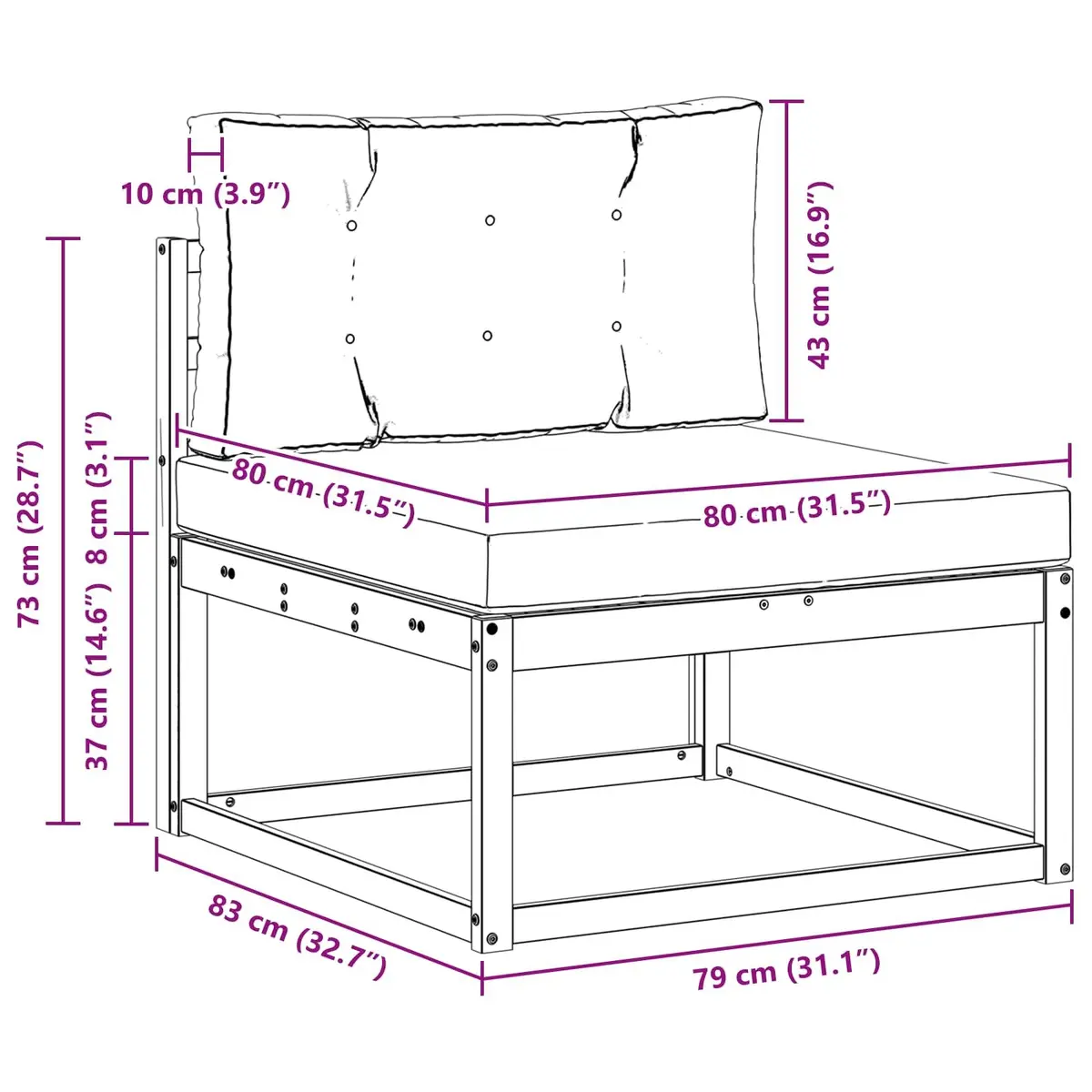Outdoor Sofa Set Modular Garden Patio 3 Piece Brown Wood