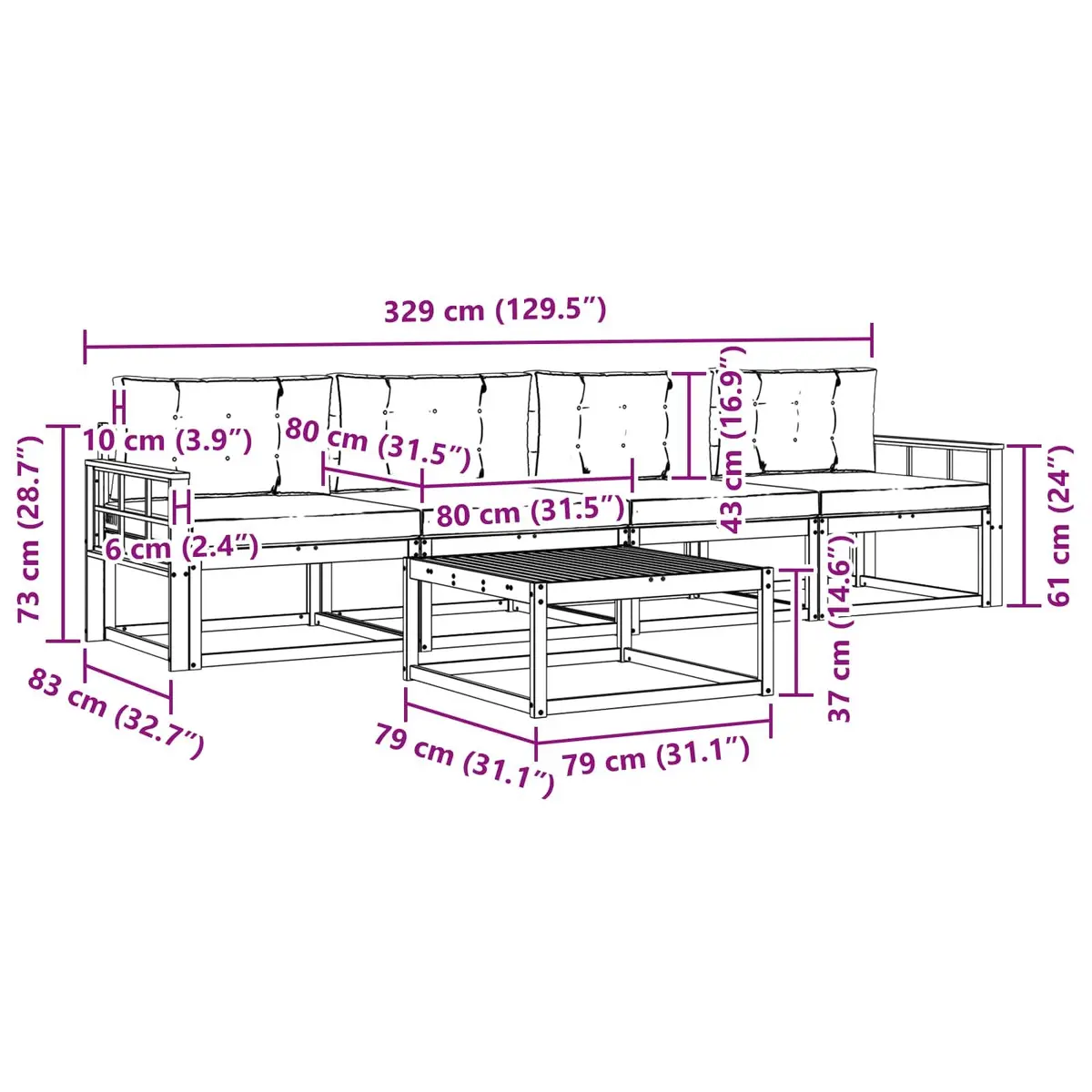 5 Piece Brown Outdoor Sofa Set