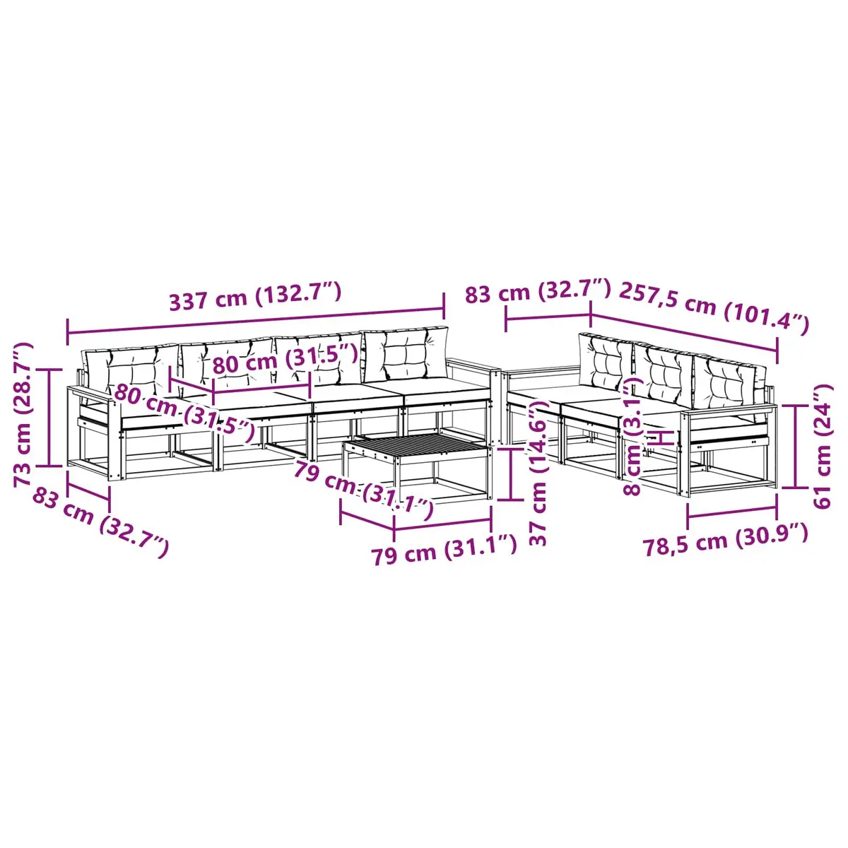 Outdoor Sectional Sofa Set 8 Pieces Modular Garden Patio Furniture Natural