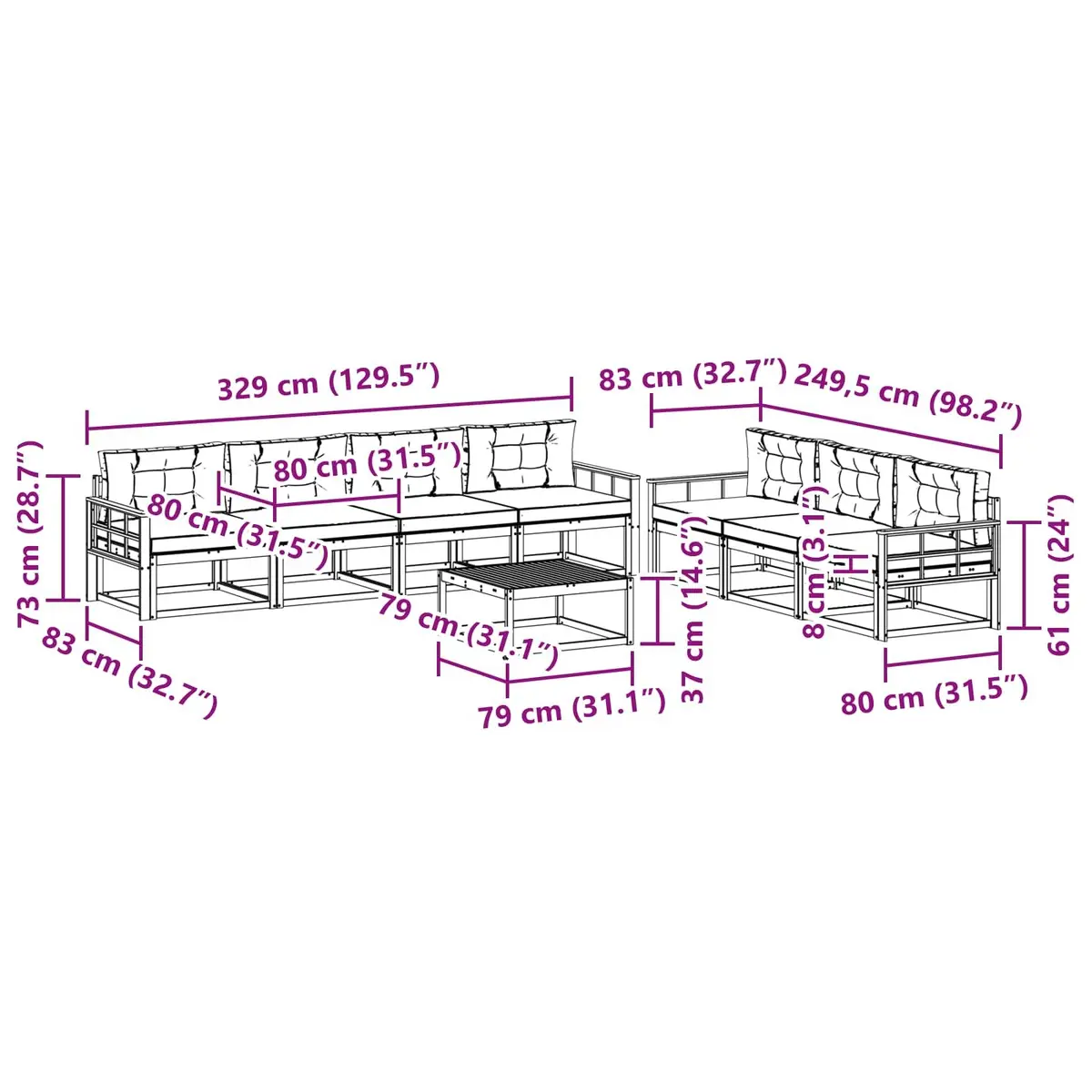Outdoor Sectional Sofa Set 8 Pieces Modular Garden Patio Furniture Natural