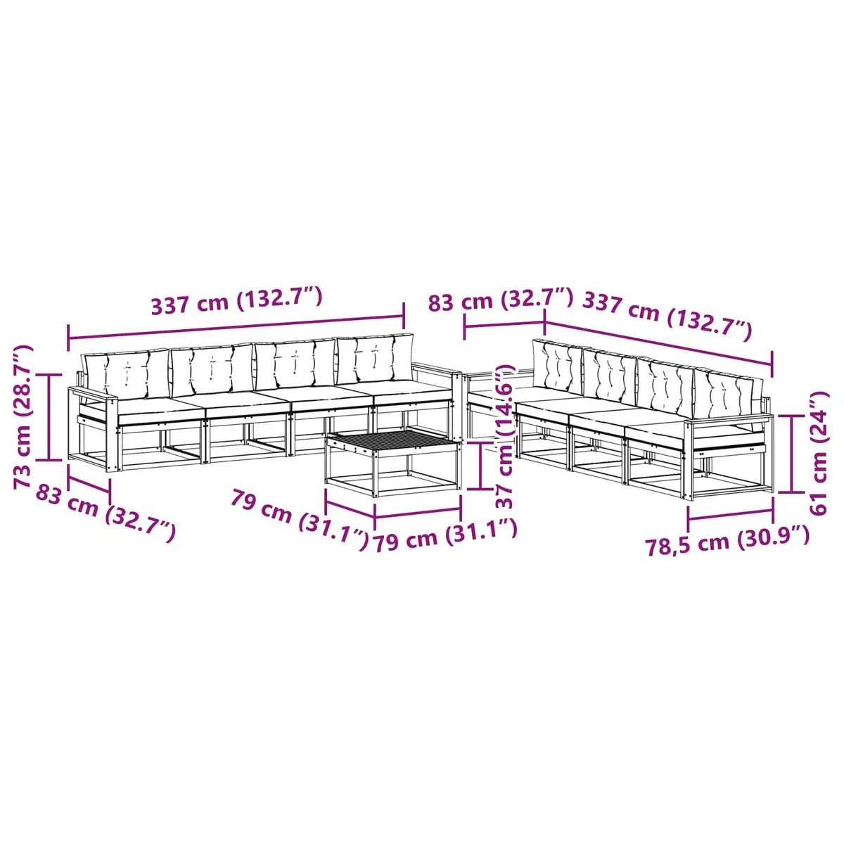 9-Piece Outdoor Sectional Sofa Set