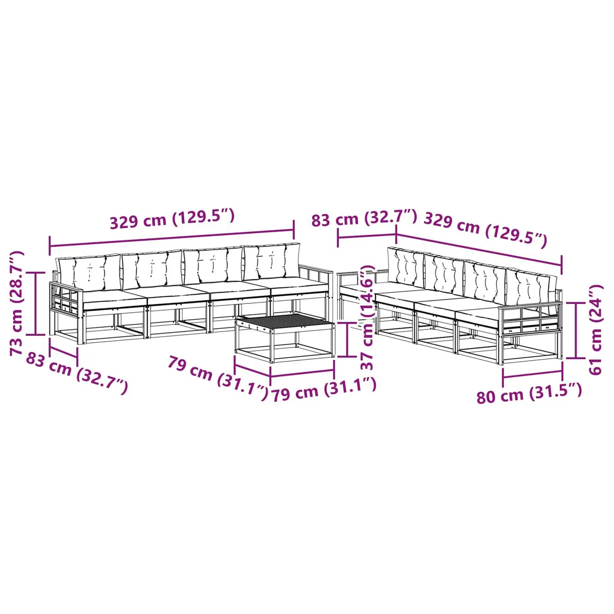 Outdoor 9-Piece Sectional Sofa Set