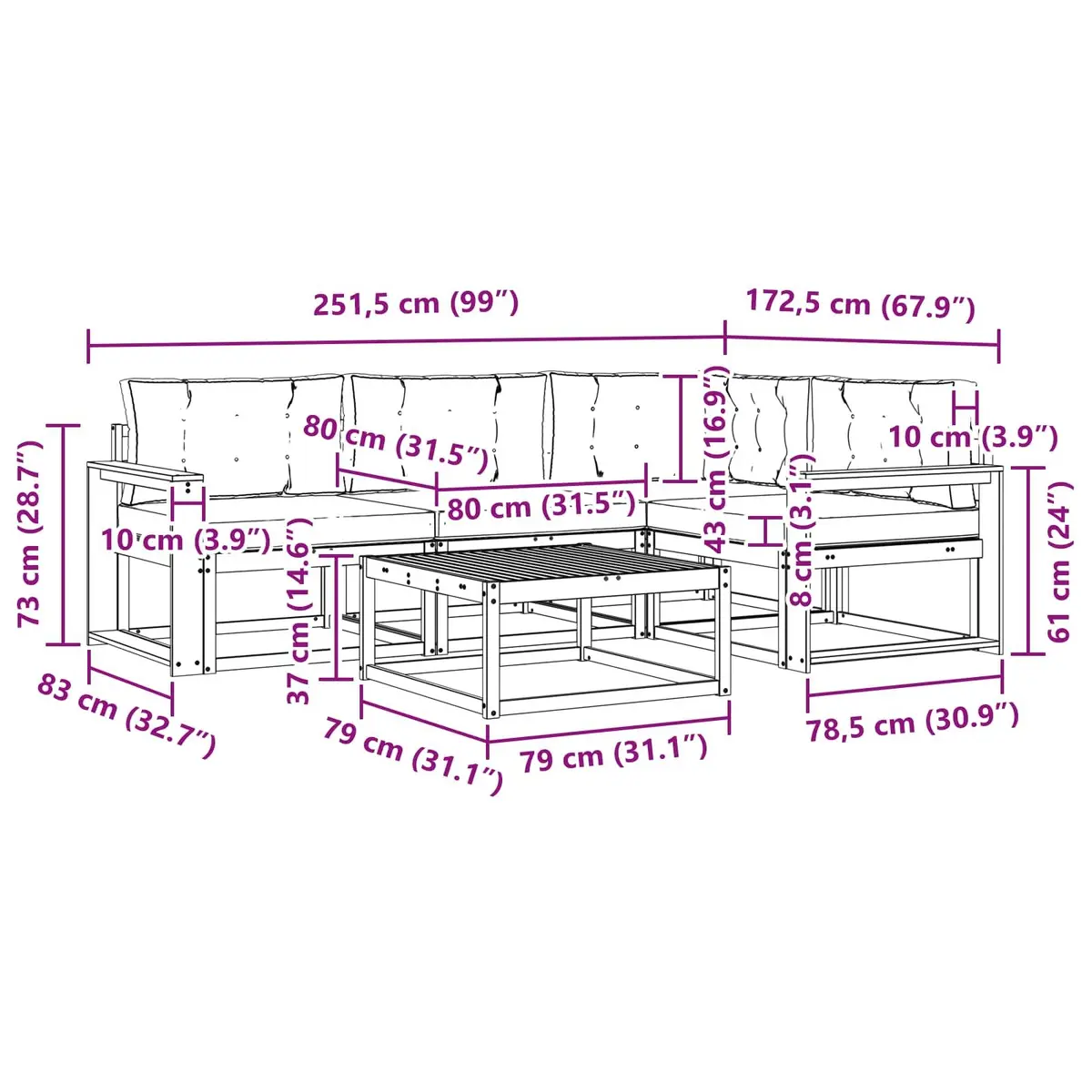 Outdoor Sofa Set Garden Patio Furniture 5 Piece Modular Brown