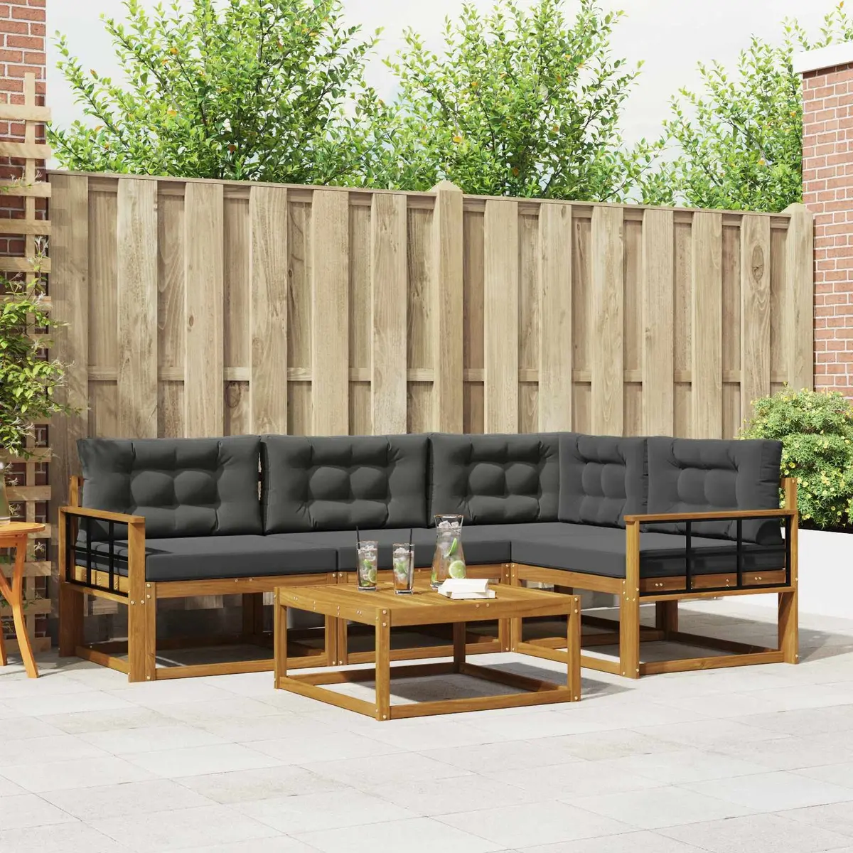 5 Piece Modular Patio Sofa Set with Cushions in Brown