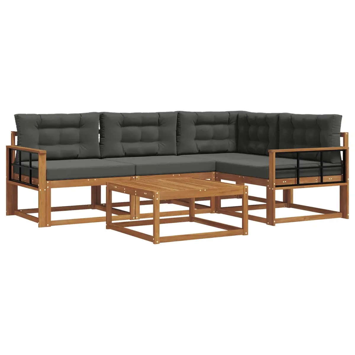 5 Piece Modular Patio Sofa Set with Cushions in Brown