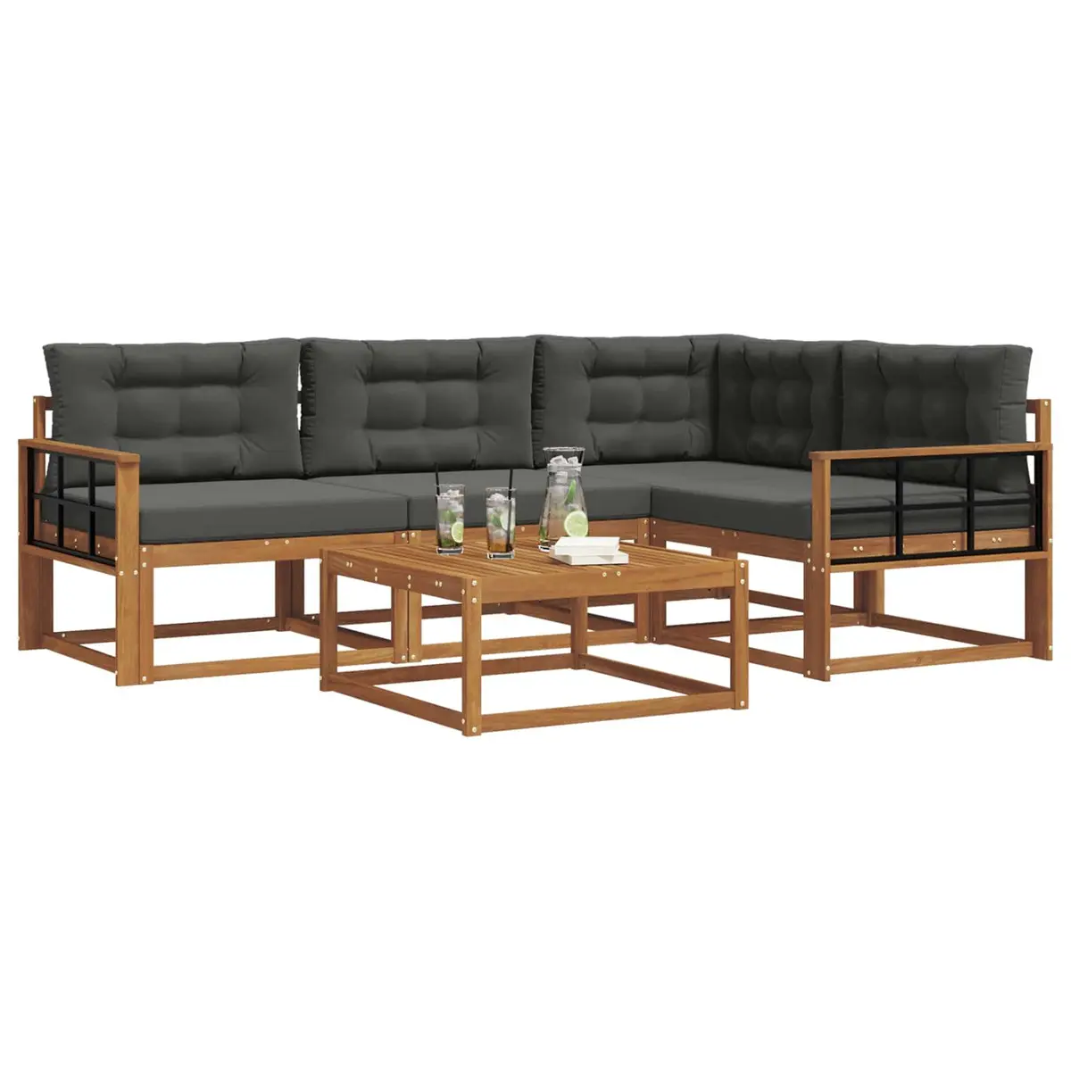 5 Piece Modular Patio Sofa Set with Cushions in Brown