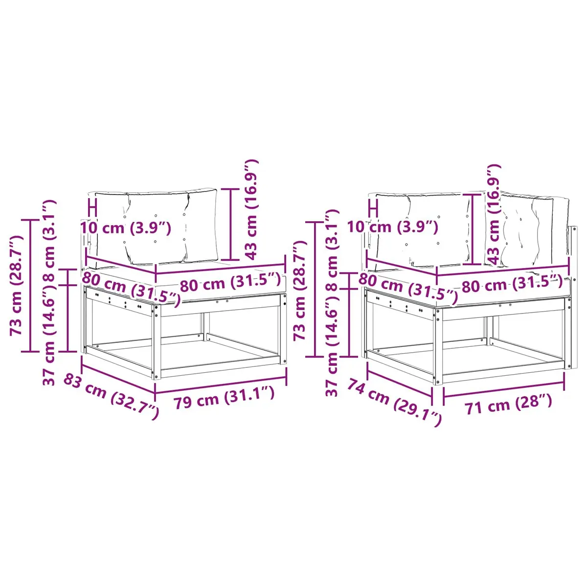 Outdoor Sectional Sofa Set 5 Pieces Garden Patio Furniture Brown Cushion