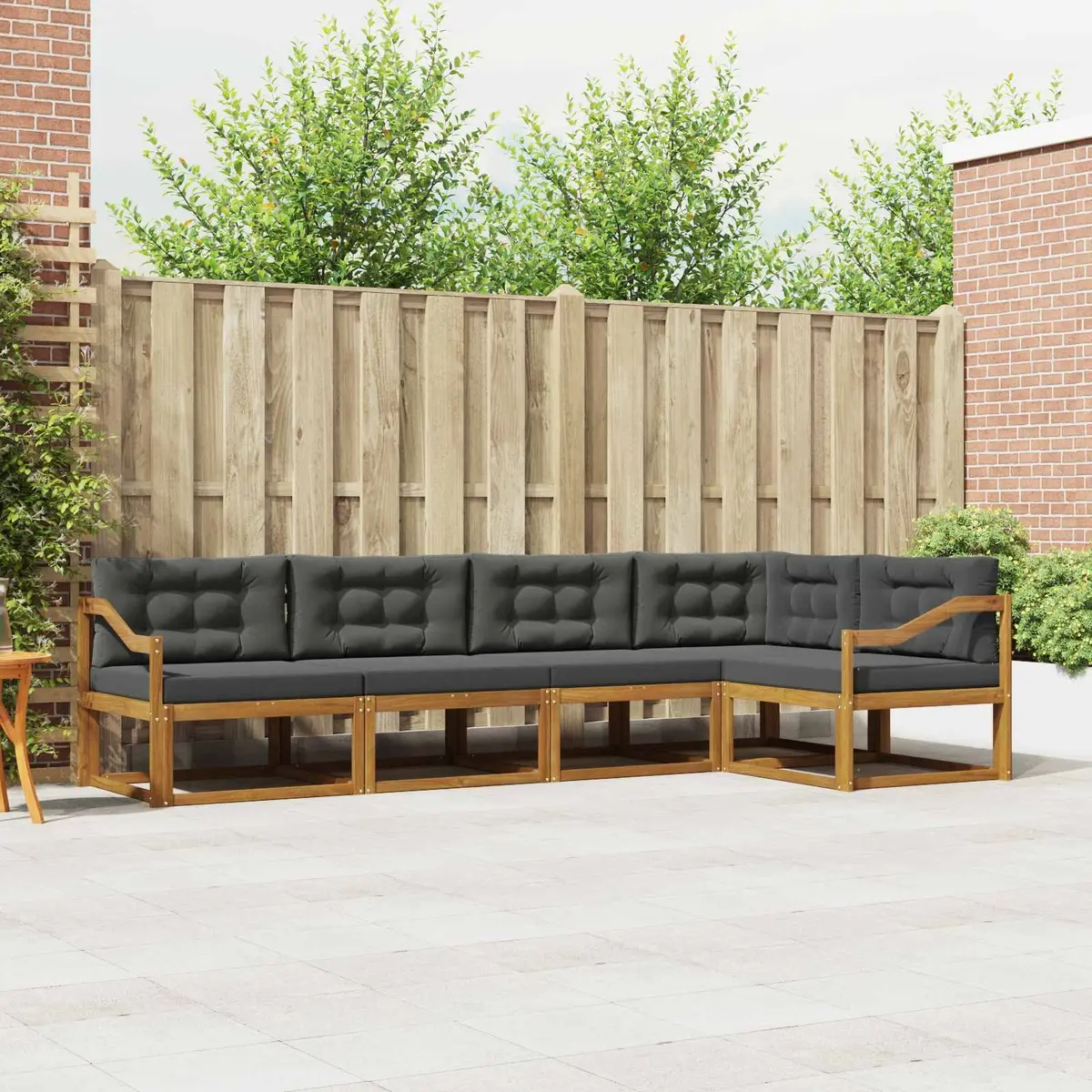 Outdoor Sofa Set 5 pcs Sectional Modular Garden Patio Furniture Brown Slat Back