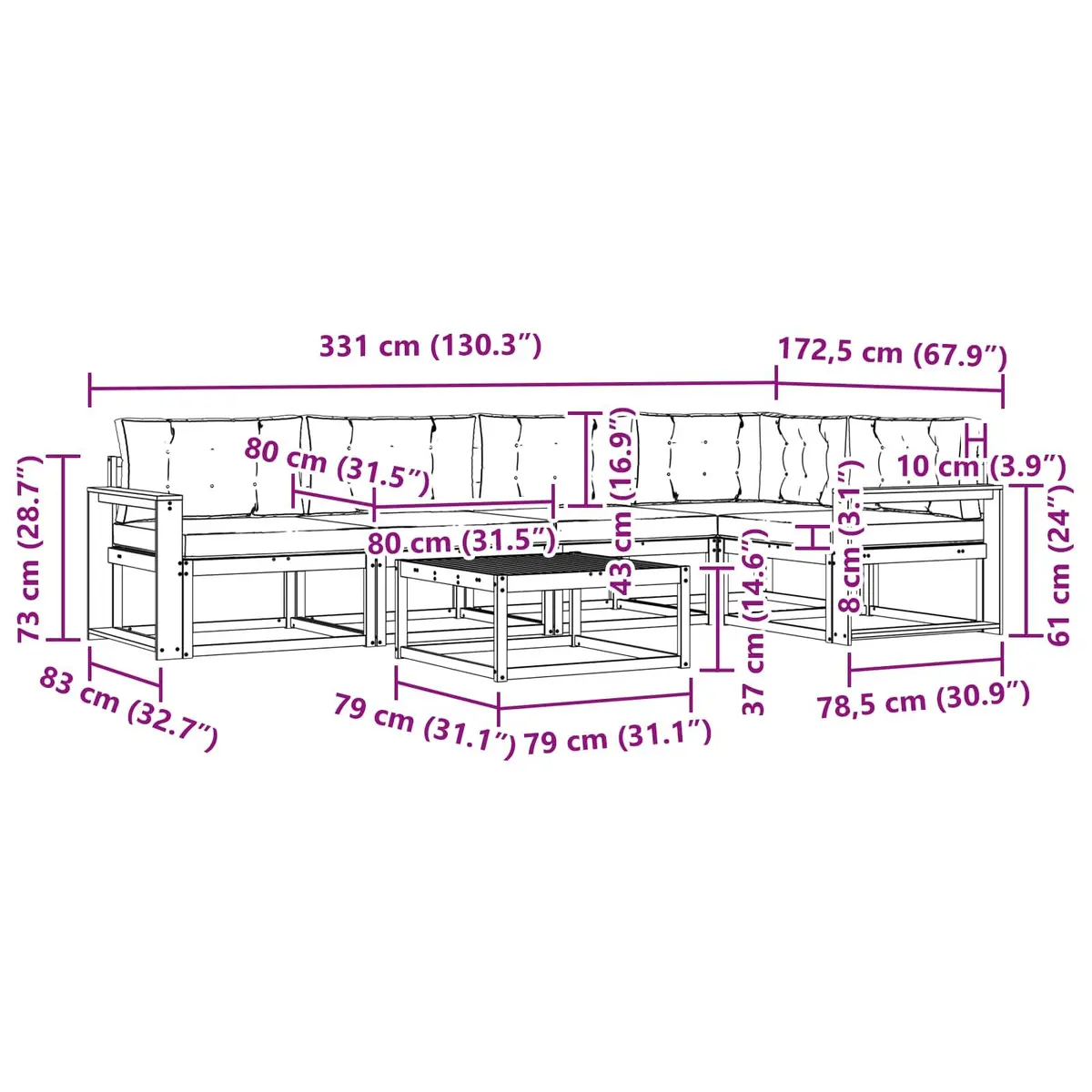 Outdoor Sectional Sofa Set Modular Garden Patio Lounge 6 Piece