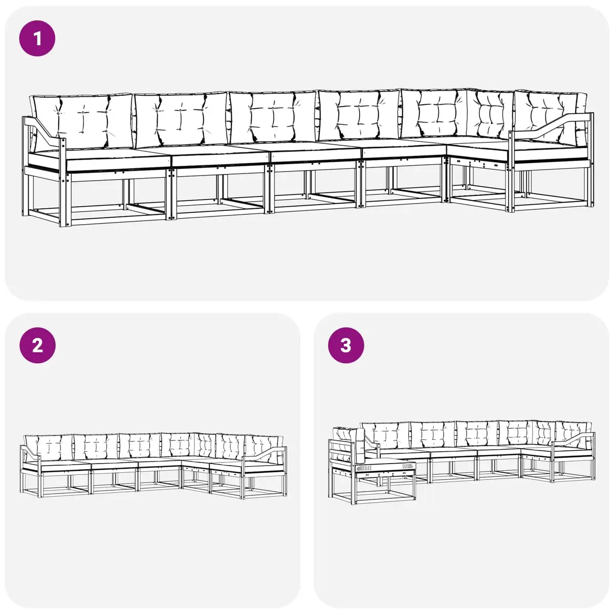 Outdoor Sectional Sofa Set 6-Piece Modular Garden Patio Furniture with Cushions