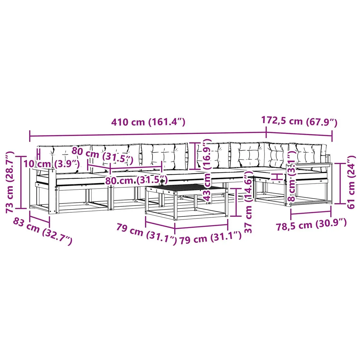 Outdoor Sectional Sofa Set Garden Patio Furniture 7 Piece Modular Lounge