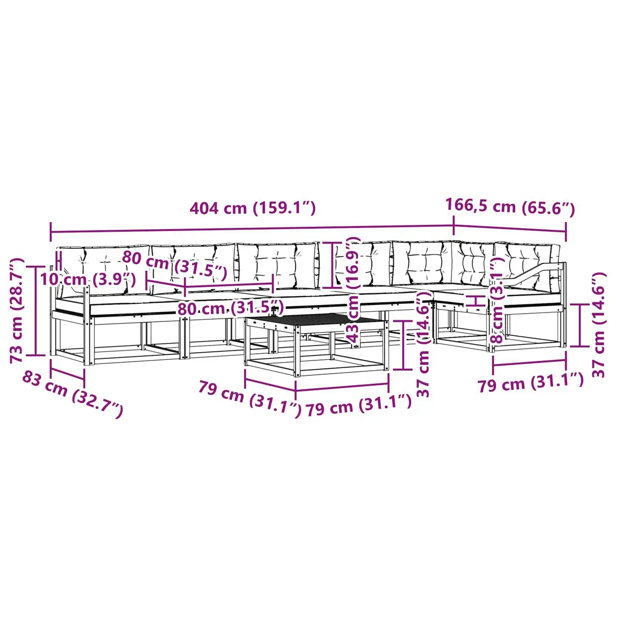 Outdoor Sectional Sofa Set 7-Piece Garden Patio Furniture Modular Lounge Suite