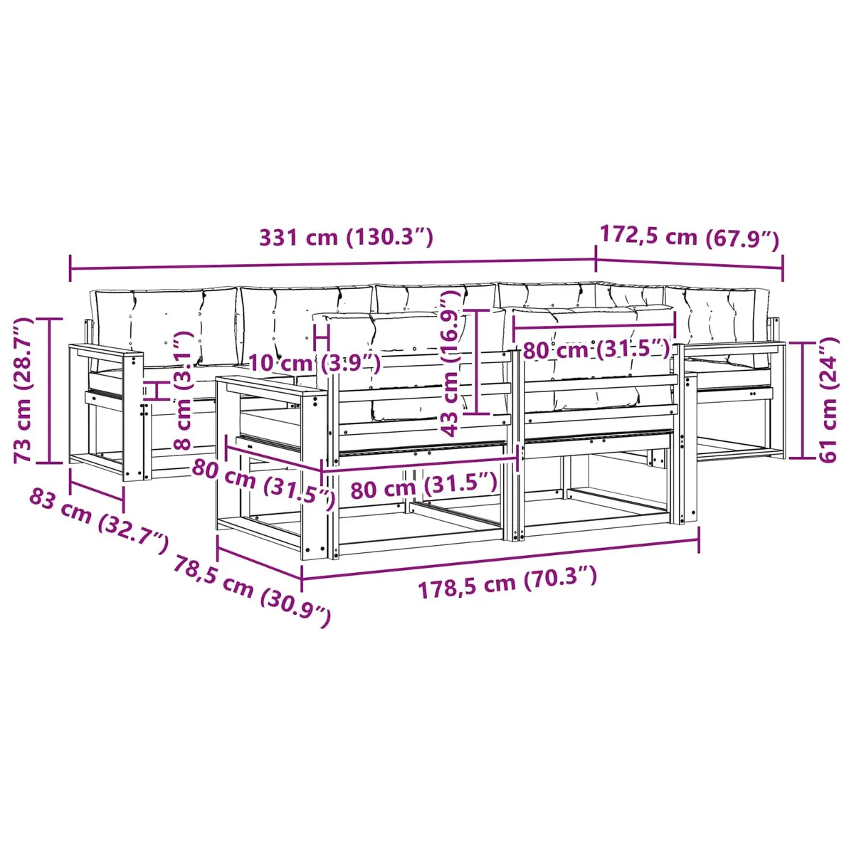 Outdoor Sofa Set 8 Pieces Modular Sectional Lounge Patio Garden Furniture