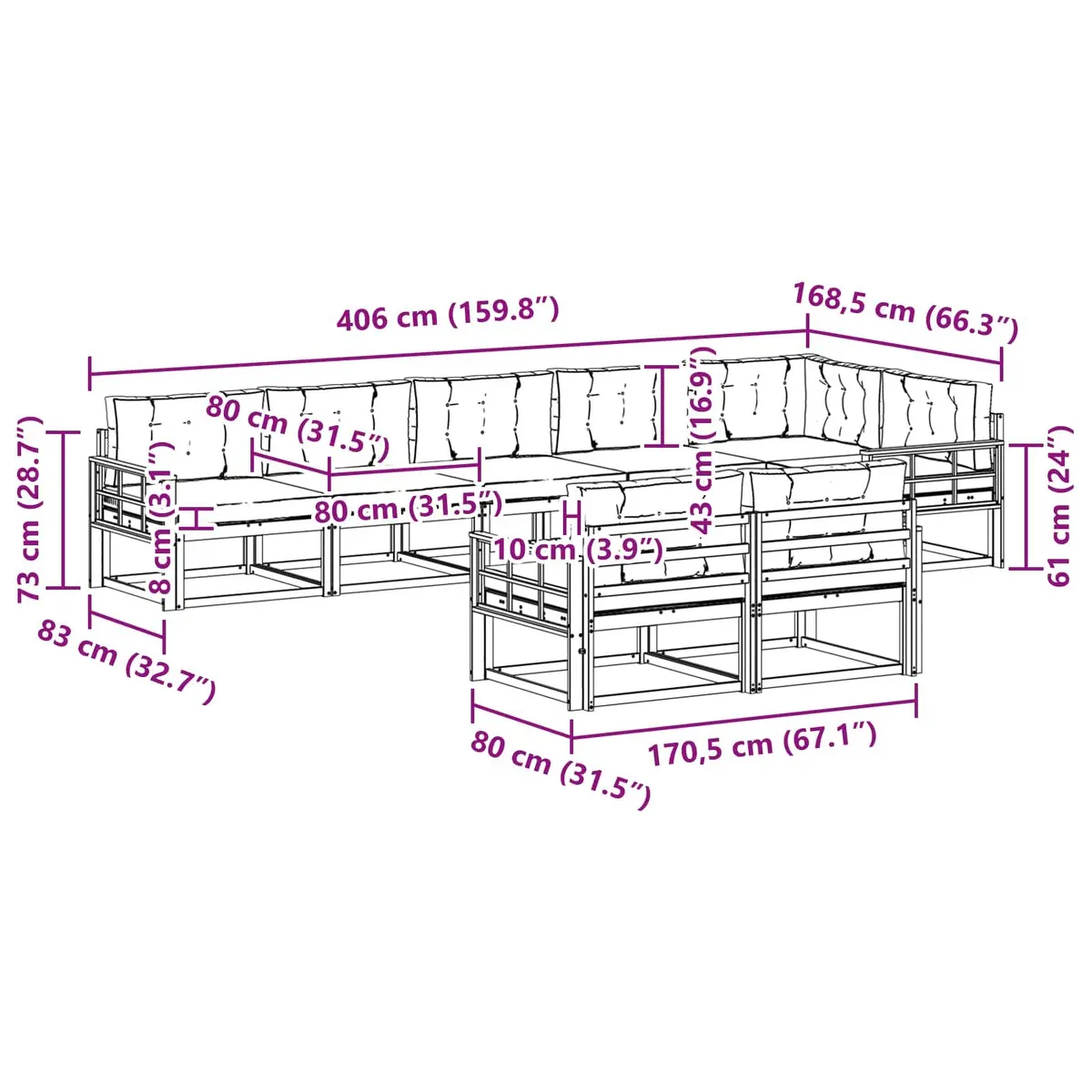 8-Piece Modular Outdoor Sectional Sofa Set