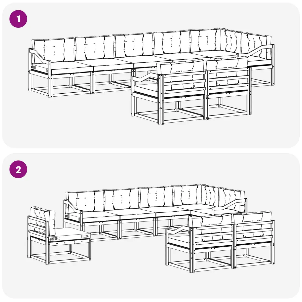 Outdoor Sectional Sofa Set for Patio Garden 8 Piece Modular Acacia Wood