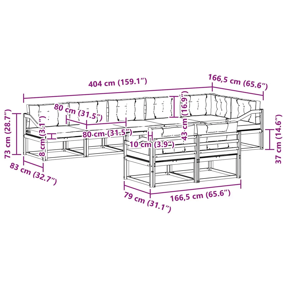 Outdoor Sectional Sofa Set for Patio Garden 8 Piece Modular Acacia Wood