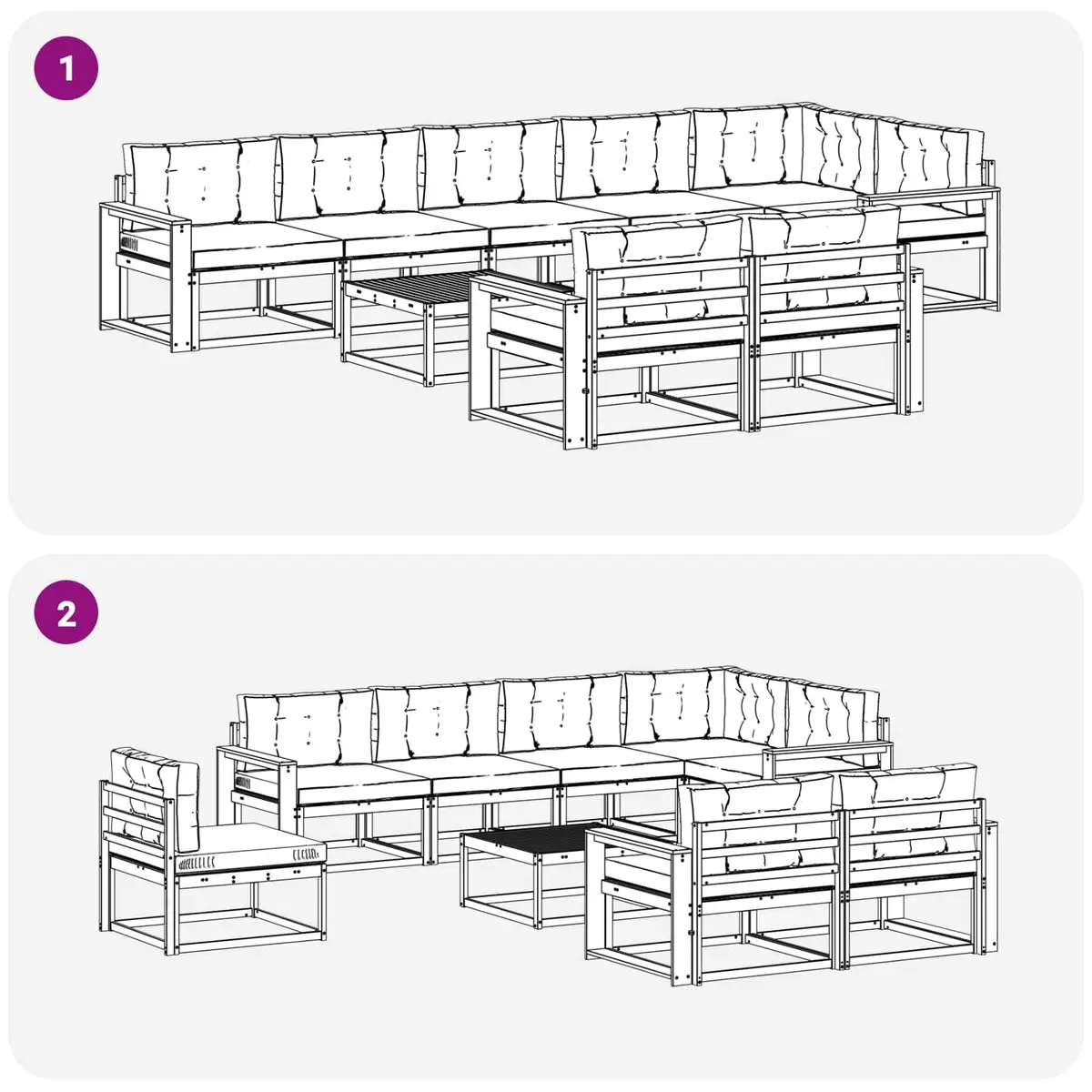 Outdoor Sectional Sofa Set 9 Piece Modular Garden Patio Furniture