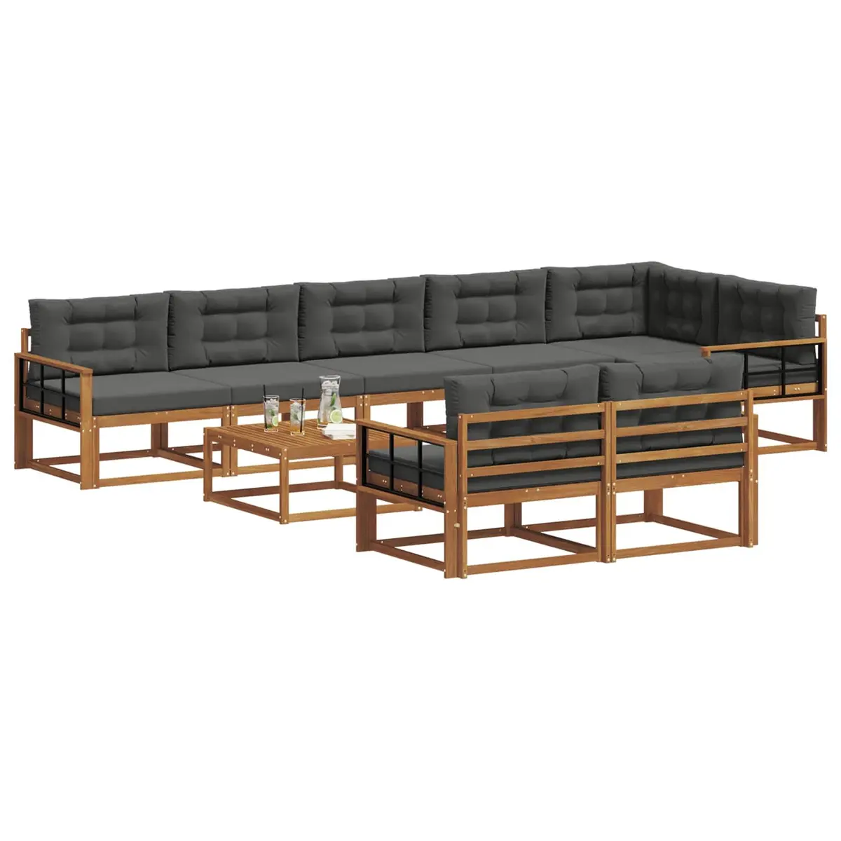 Outdoor Sectional Sofa Set 9 Pcs Modular Garden Patio Furniture with Cushions