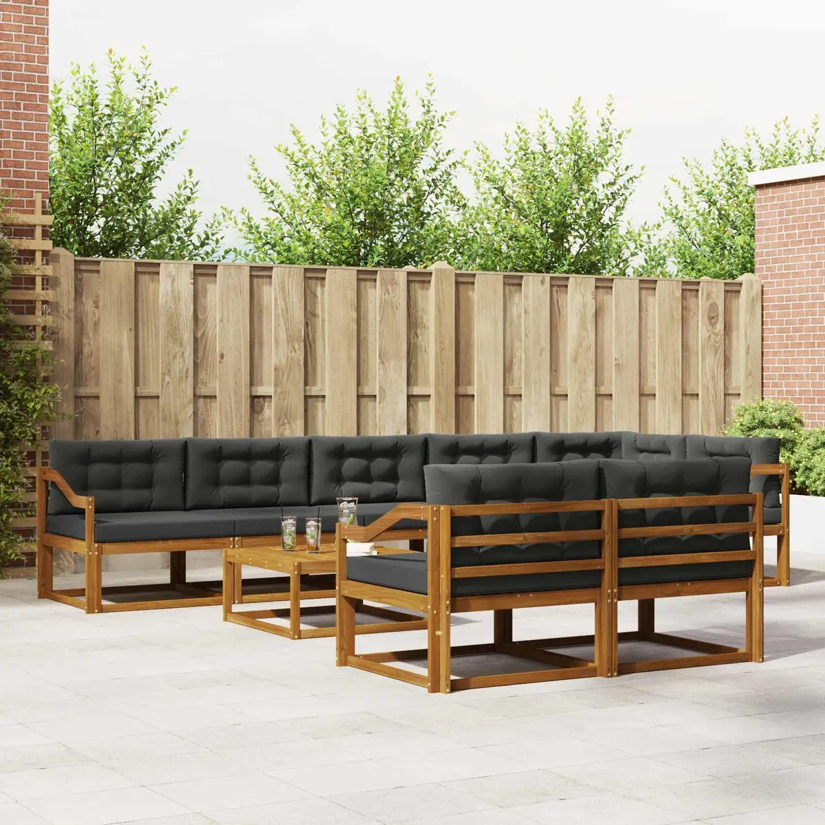 Outdoor Sectional Sofa Set 9 Piece Modular Garden Patio Furniture with Cushions