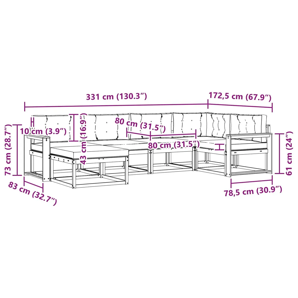 6-Piece Solid Acacia Outdoor Sofa Set